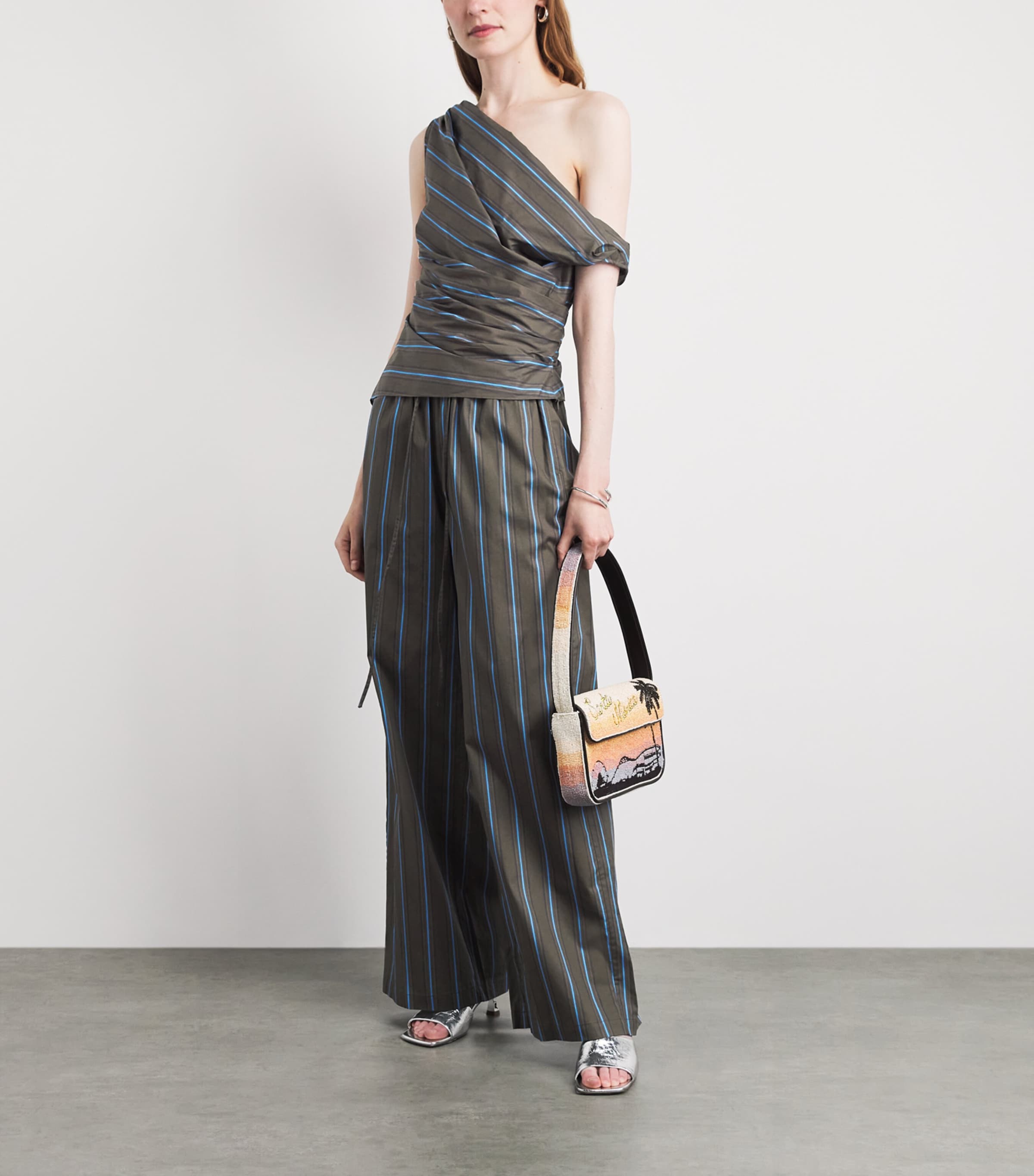 STAUD Womens Asymmetric Phare Blouse Hnst Huntngtn Stripe Image 2