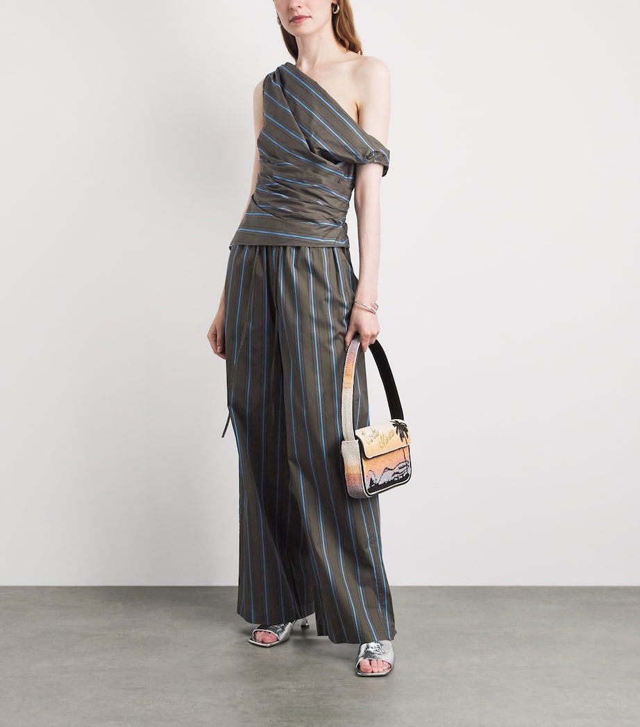 STAUD Womens Asymmetric Phare Blouse Hnst Huntngtn Stripe Image 2