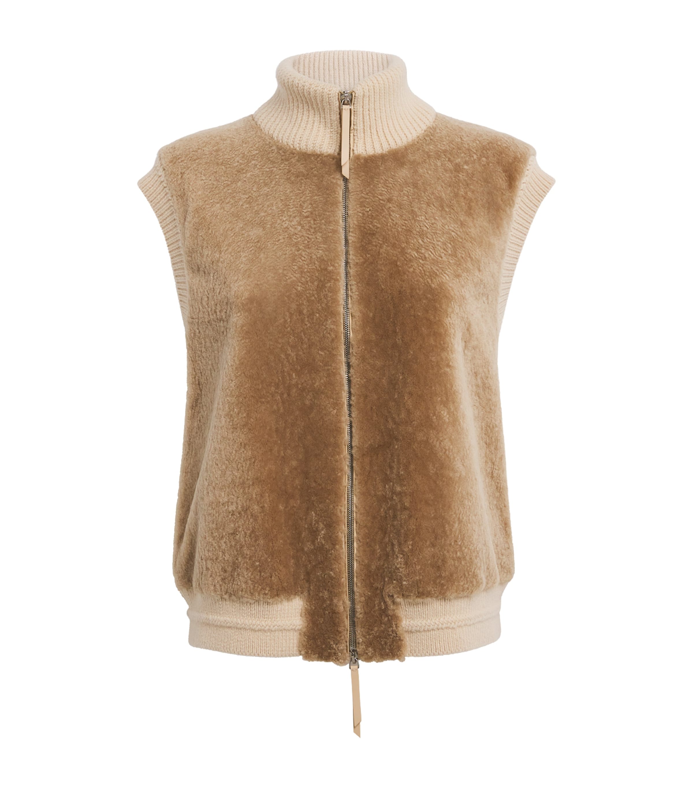 Lafayette 148 Beige Merino Wool-Cashmere Knitted Padded Gilet