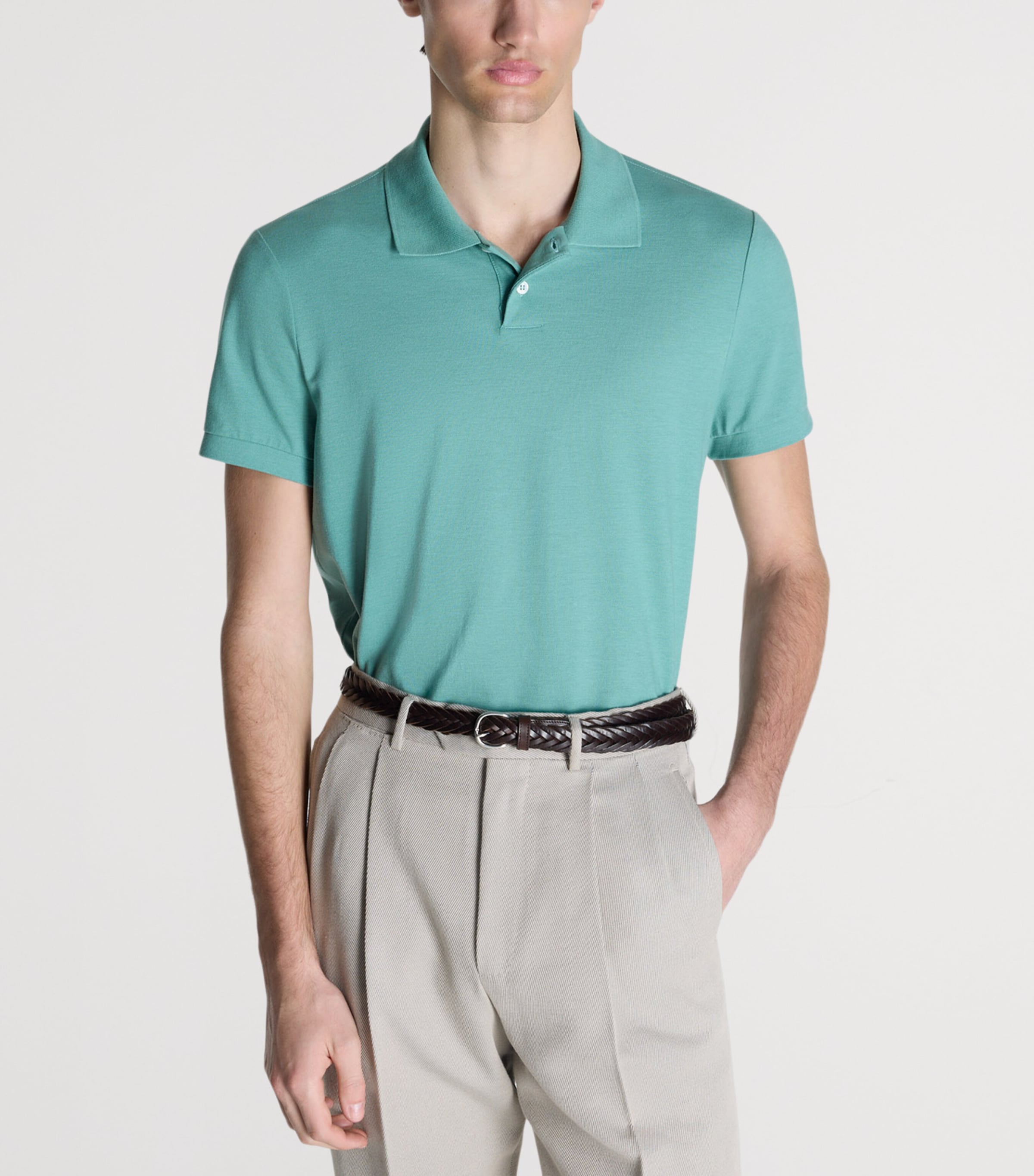Dunhill Mens Cotton-Silk Polo Shirt Green Image 3