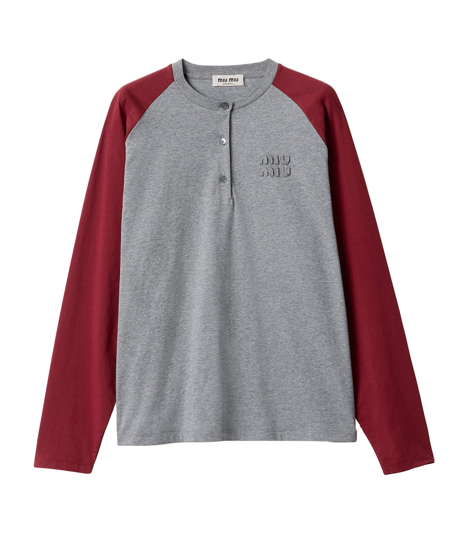 Miu Miu Womens Cotton Henley T-Shirt Image 1