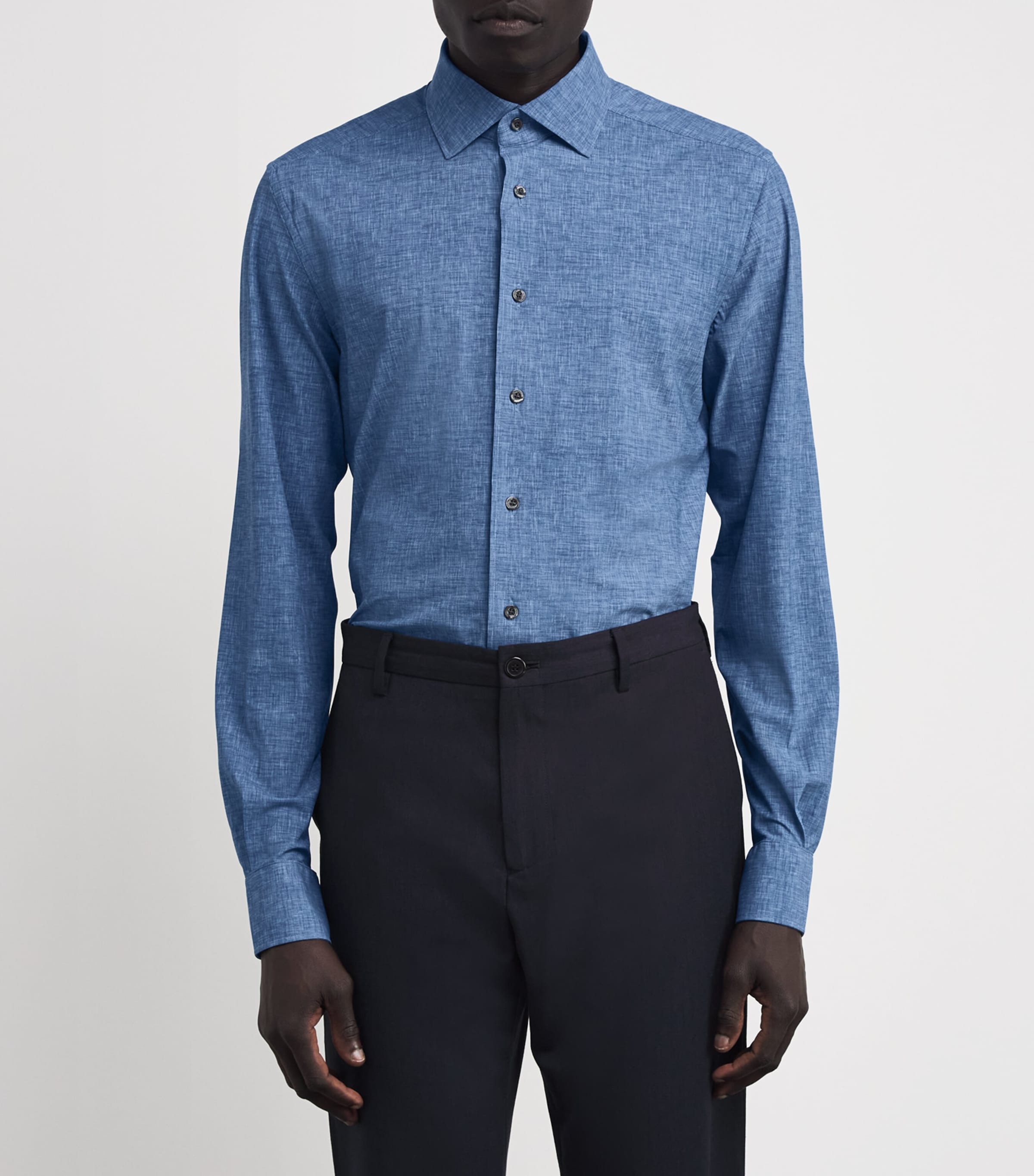 Corneliani Mens Textured Weave Shirt Drk Ceruol Brigh Image 3