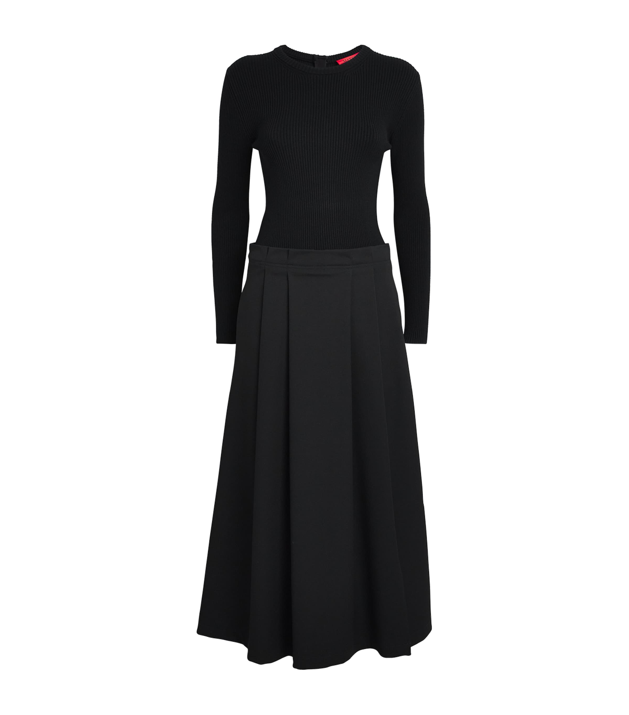 Max & Co Knitted Pleated Midi Dress In Black