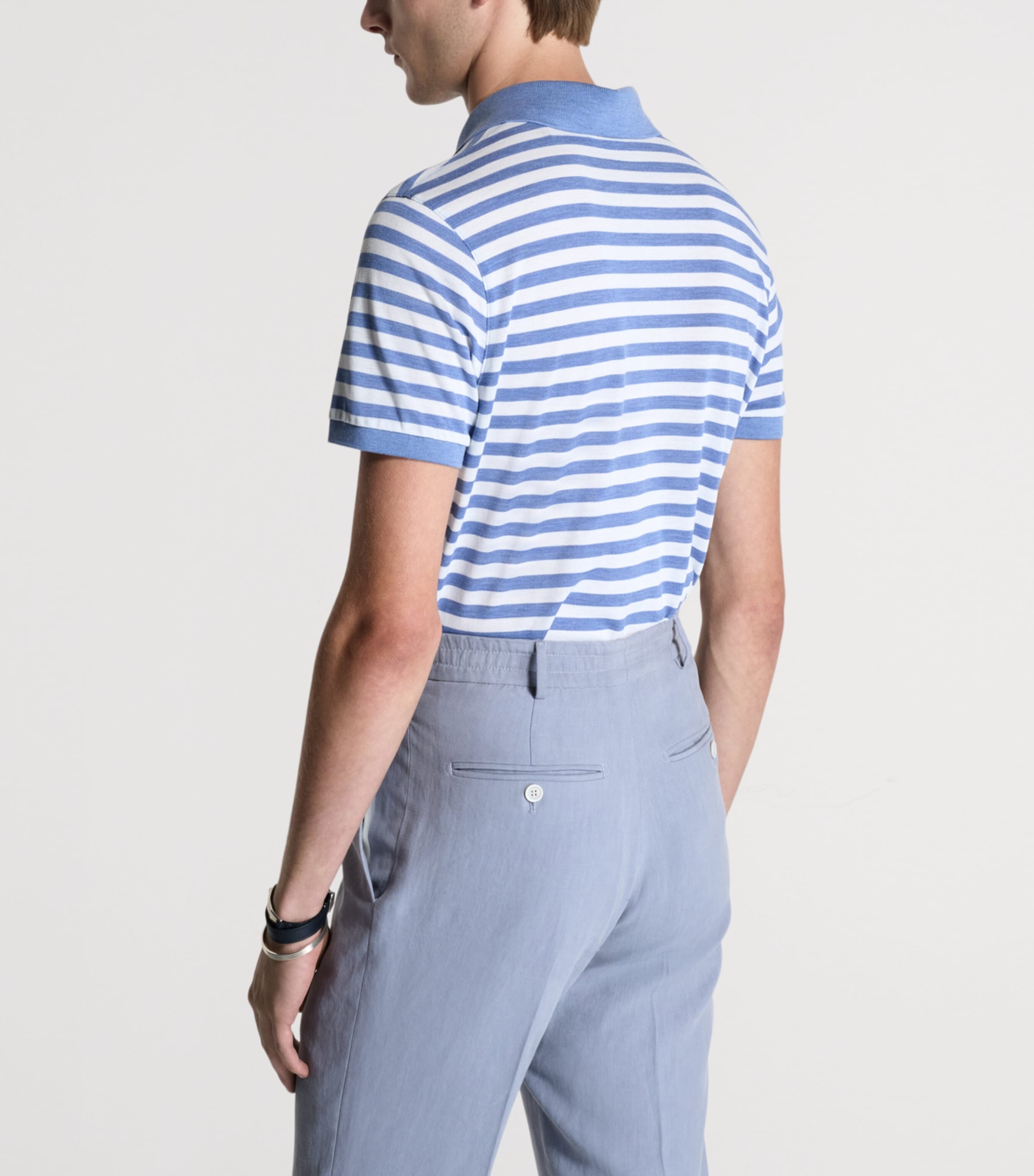 Dunhill Mens Mulberry Silk-Cotton Polo Shirt Blue Image 3