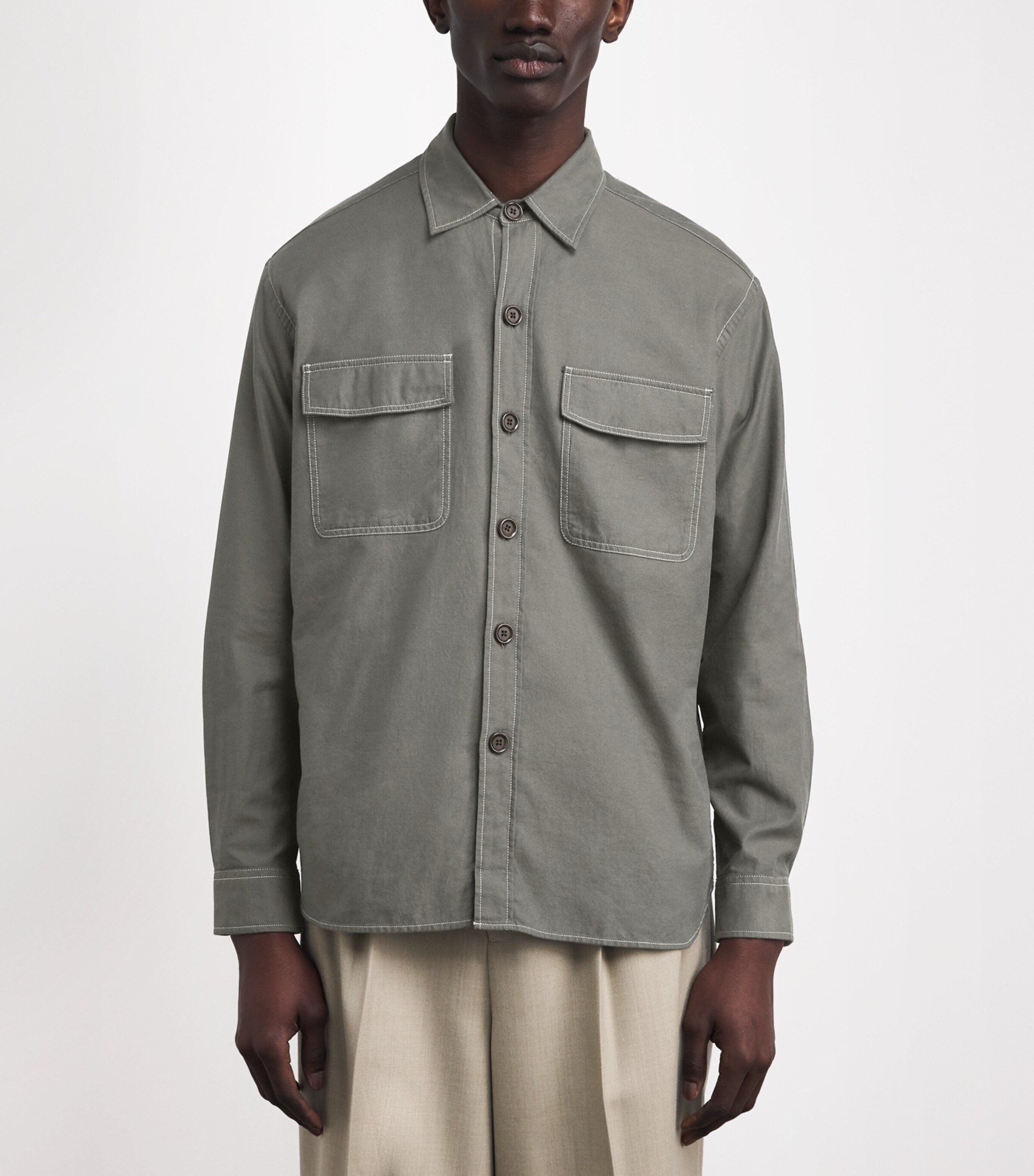 Oliver Spencer Mens Organic Cotton Contrast Shirt Green Image 4