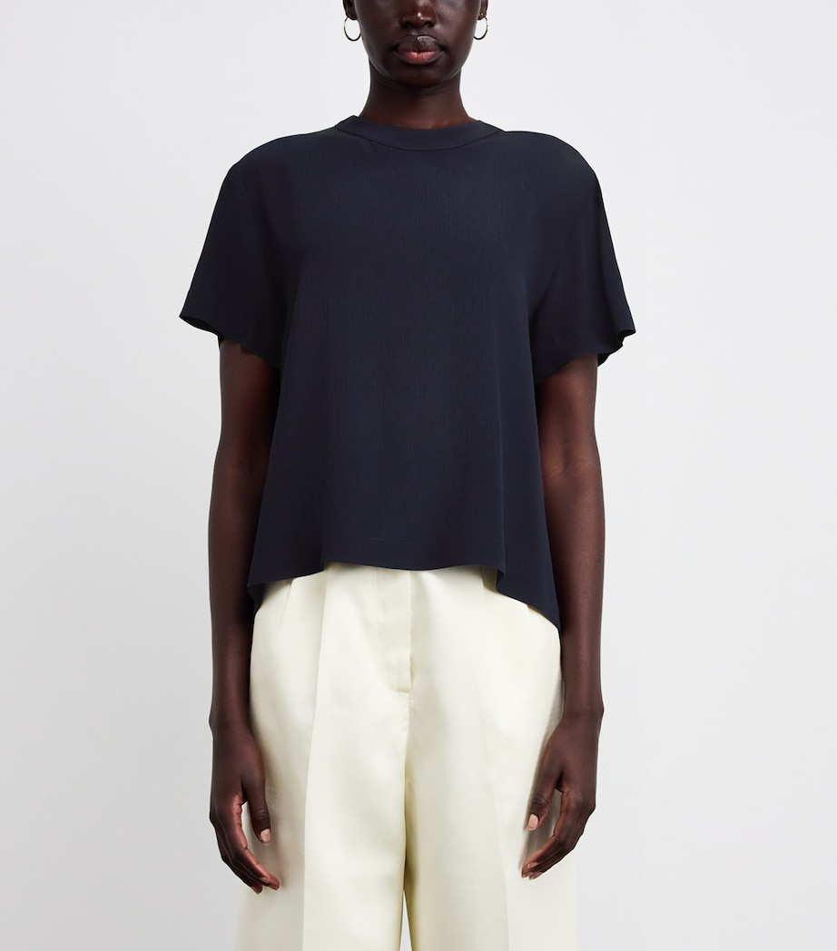 NOMADISSEM Womens Silk Shirred Top Dark Navy Image 3