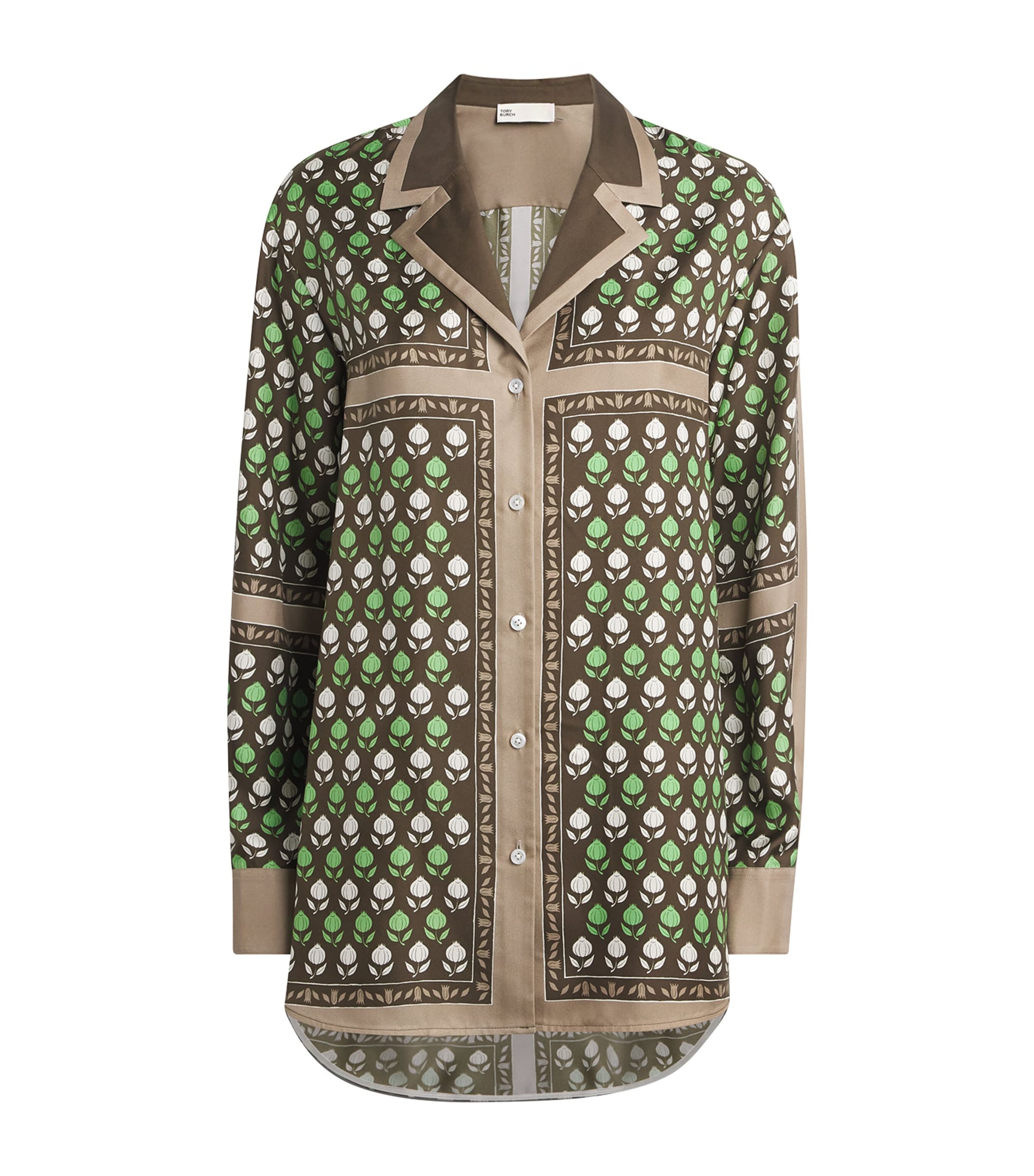 Tory Burch Womens Silk Pomegranate Print Shirt Chocolate Pmgrnte Image 1