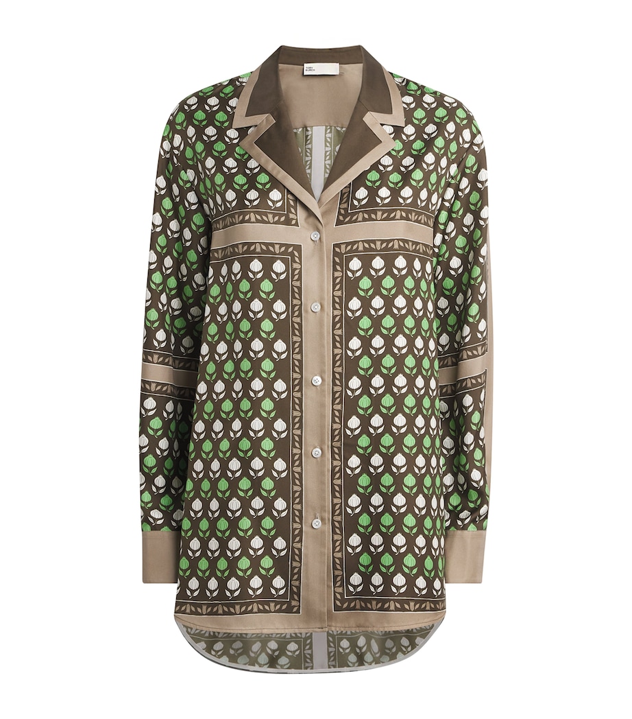 Tory Burch Womens Silk Pomegranate Print Shirt Chocolate Pmgrnte Image 1
