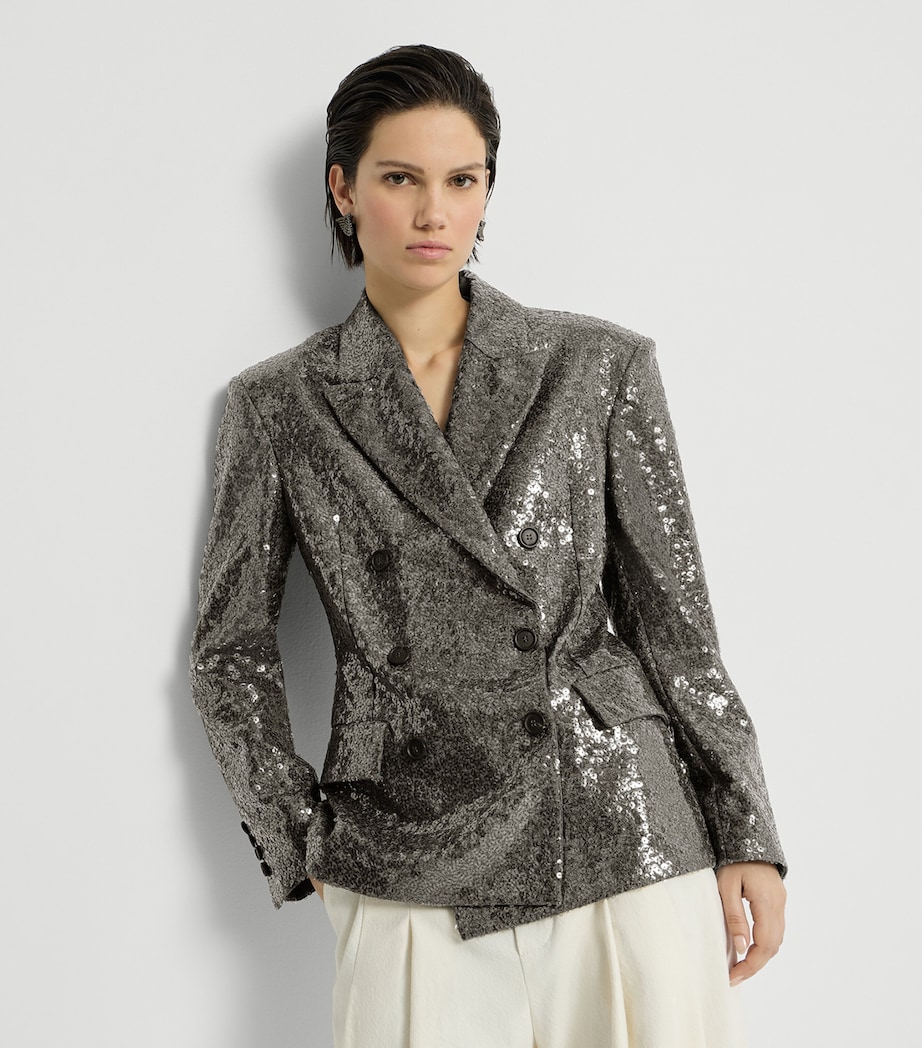 Brunello Cucinelli Womens Virgin Wool Sequin Blazer Image 4