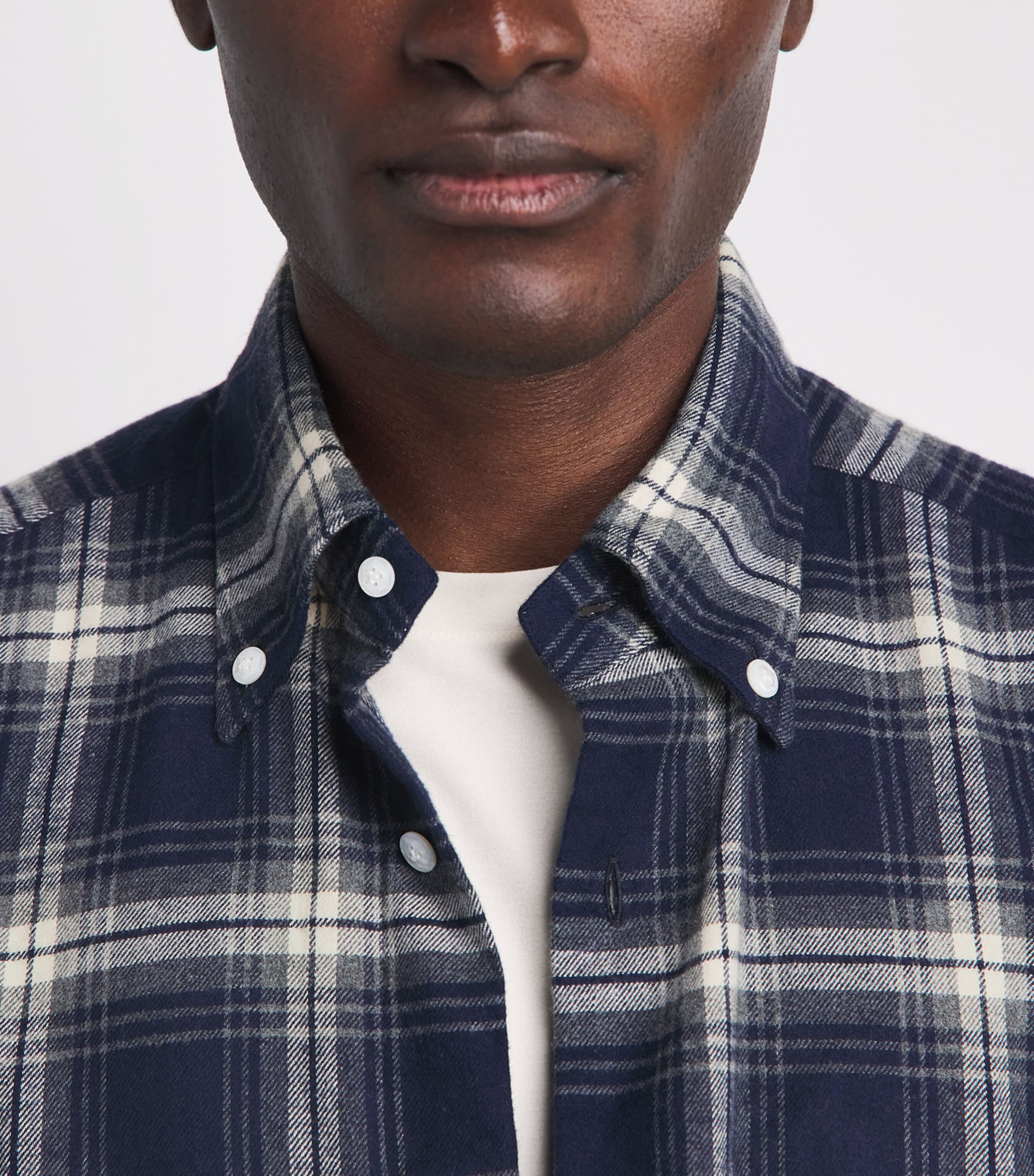 Barba Napoli Mens Cotton Check Shirt Navy Image 3