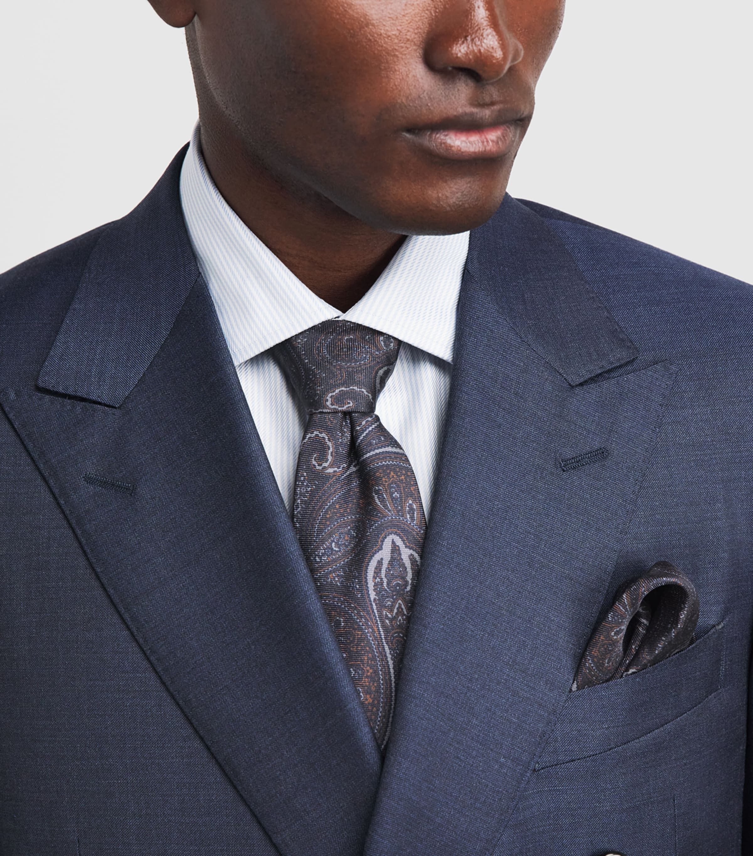 Corneliani Silk Necktie and Pocket Square Set Gry Melange Drk Image 2