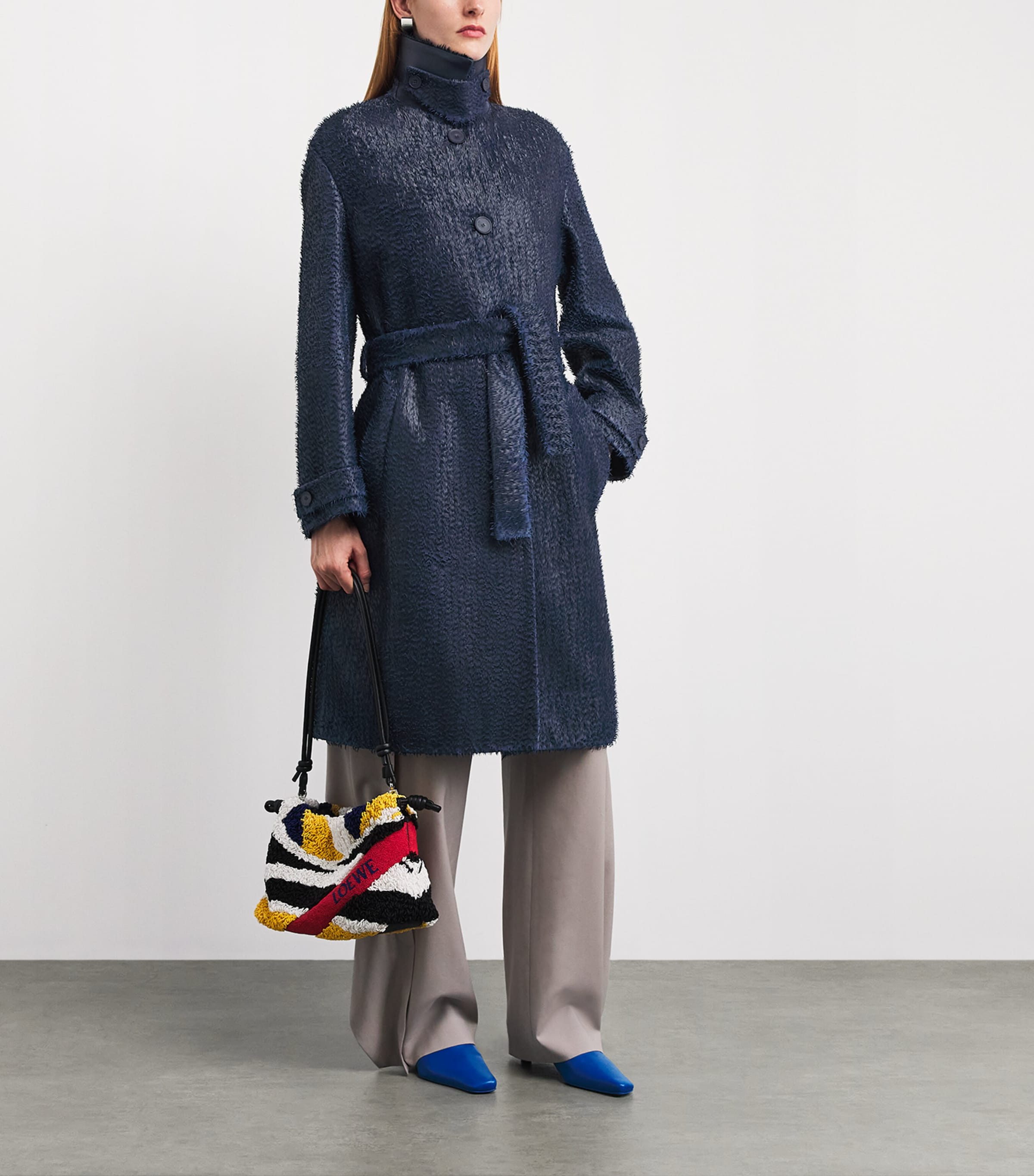 LOEWE Womens Lamb Leather Tailored Coat Dark Blue Image 2