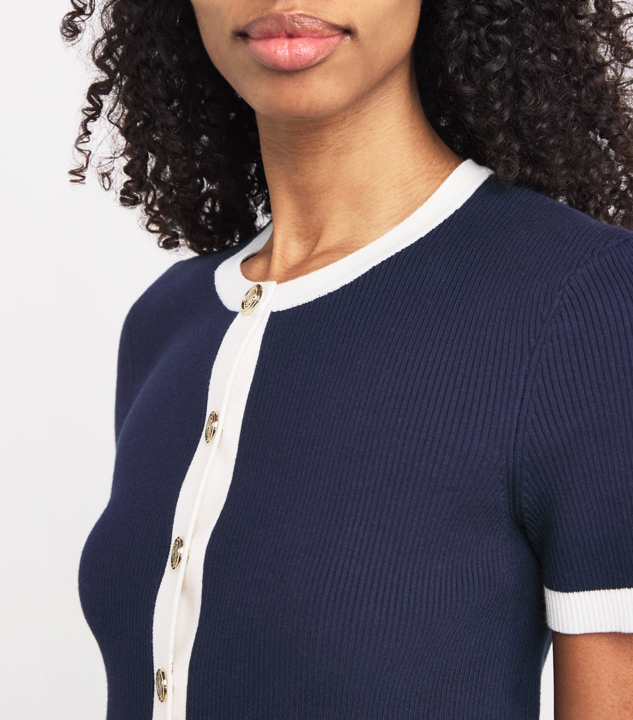 Cropped Cardigan NAVY / ECRU Image 6