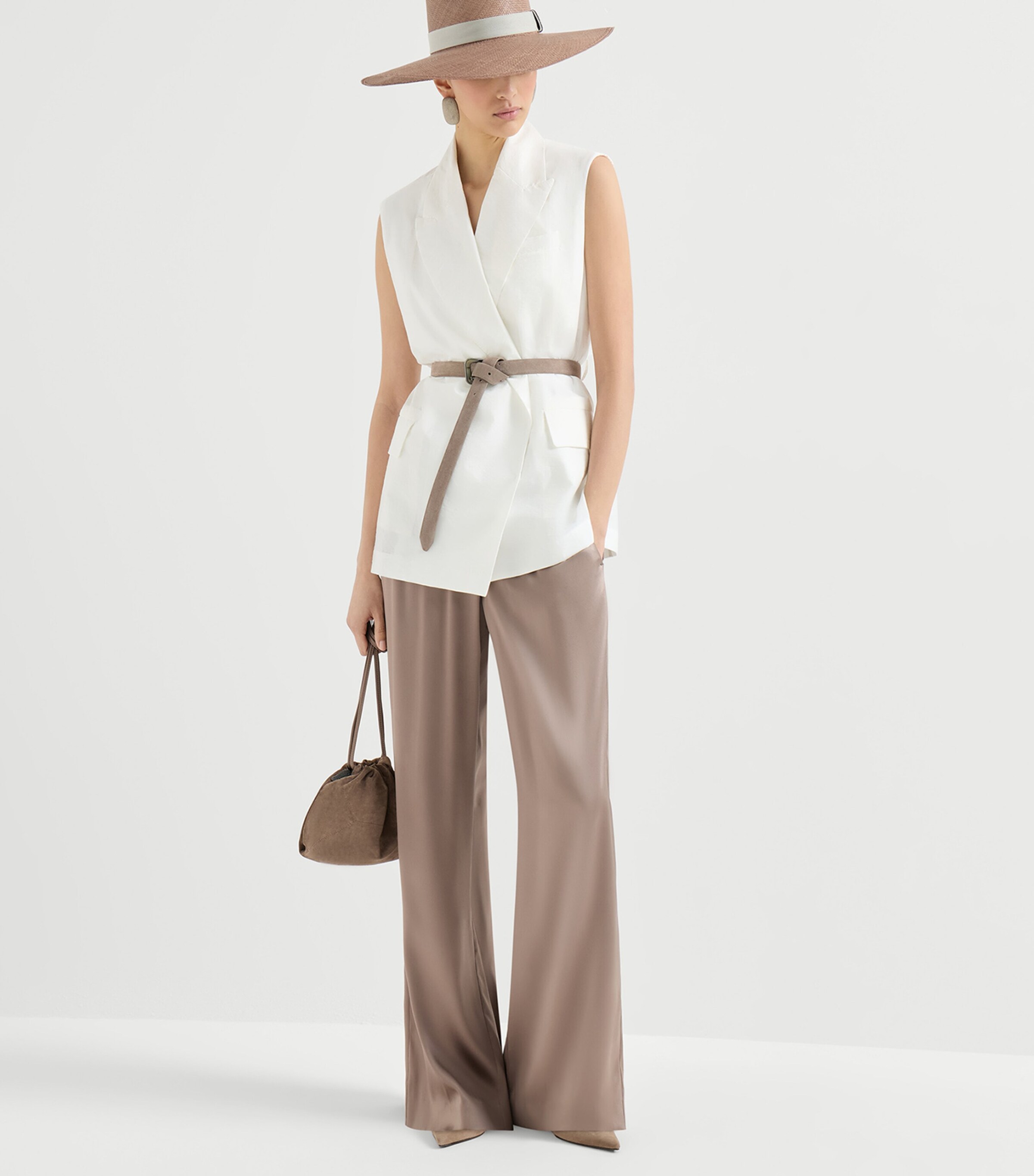 Brunello Cucinelli Womens Stretch-Silk Satin Wide-Leg Trousers Image 2