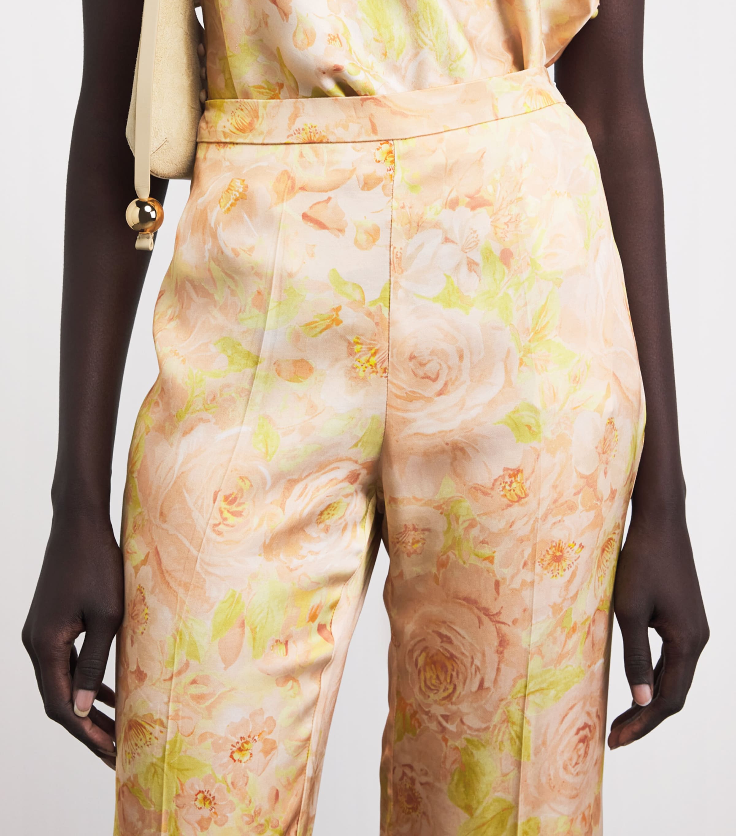 Sandro Paris Womens Satin Floral Wide-Leg Trousers Pink / Green Image 3