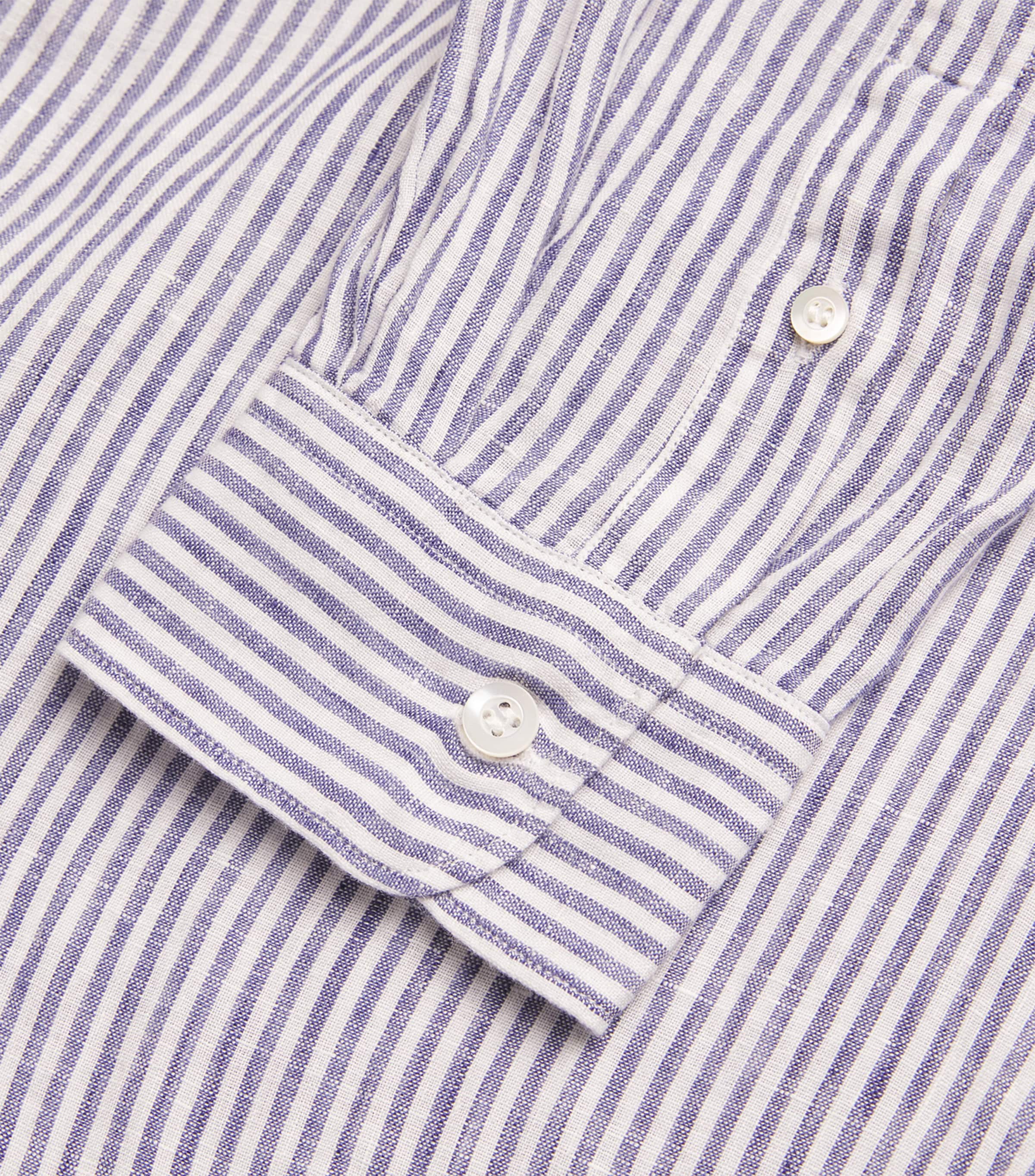 Sunspel Mens Linen Stripe Shirt Stoa Wht/nav Stripe Image 5