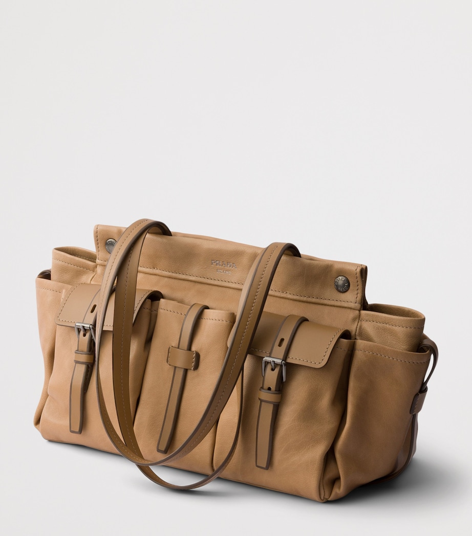 Prada Womens Large Leather Route Tote Bag Neutral Image 3
