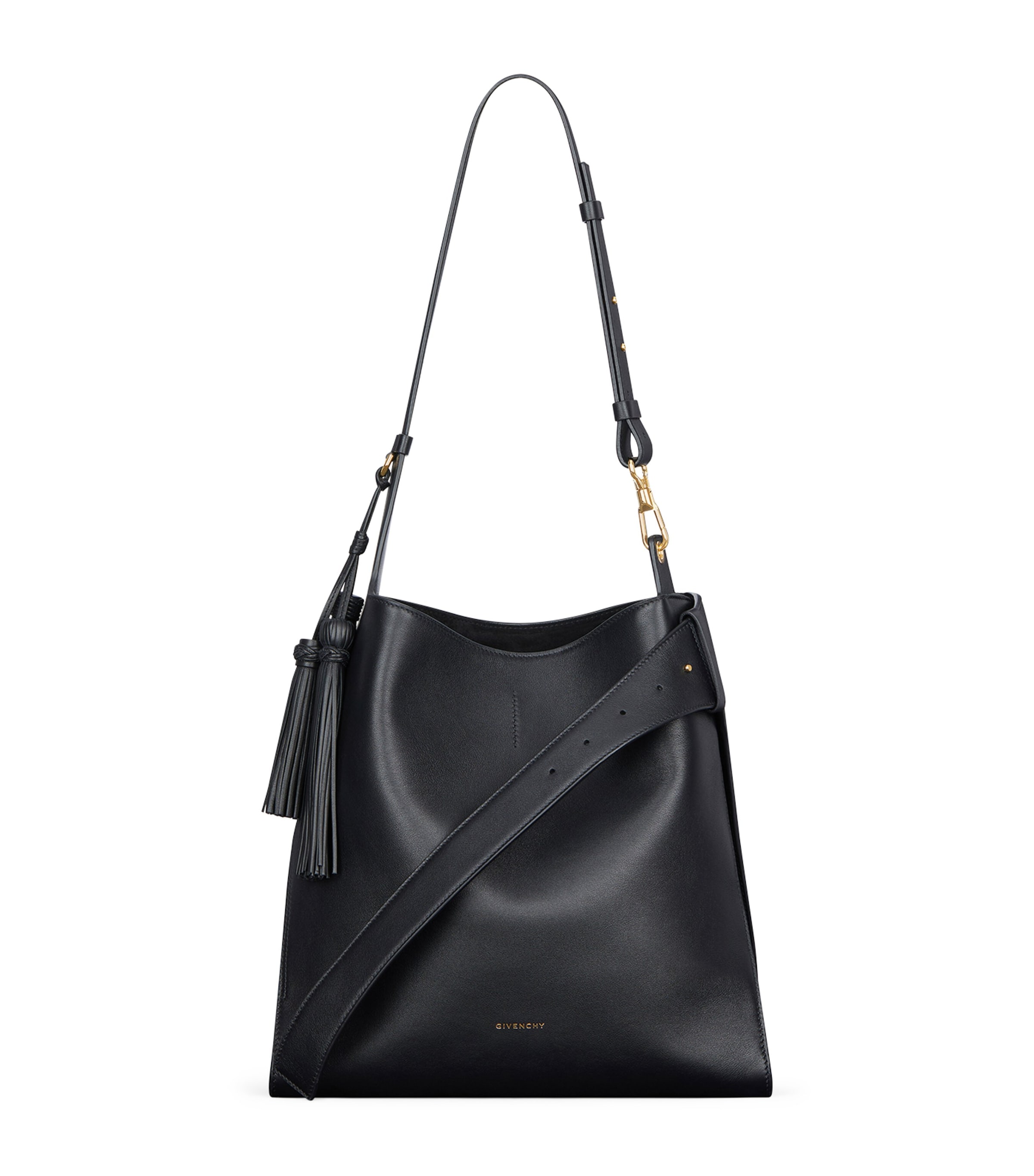 Medium Leather Belted Shoulder Bag BLACK Image 1