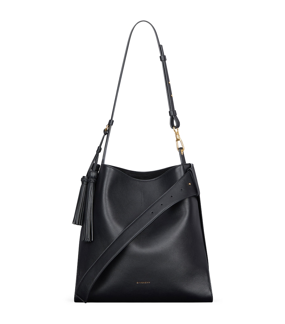 Medium Leather Belted Shoulder Bag BLACK Image 1