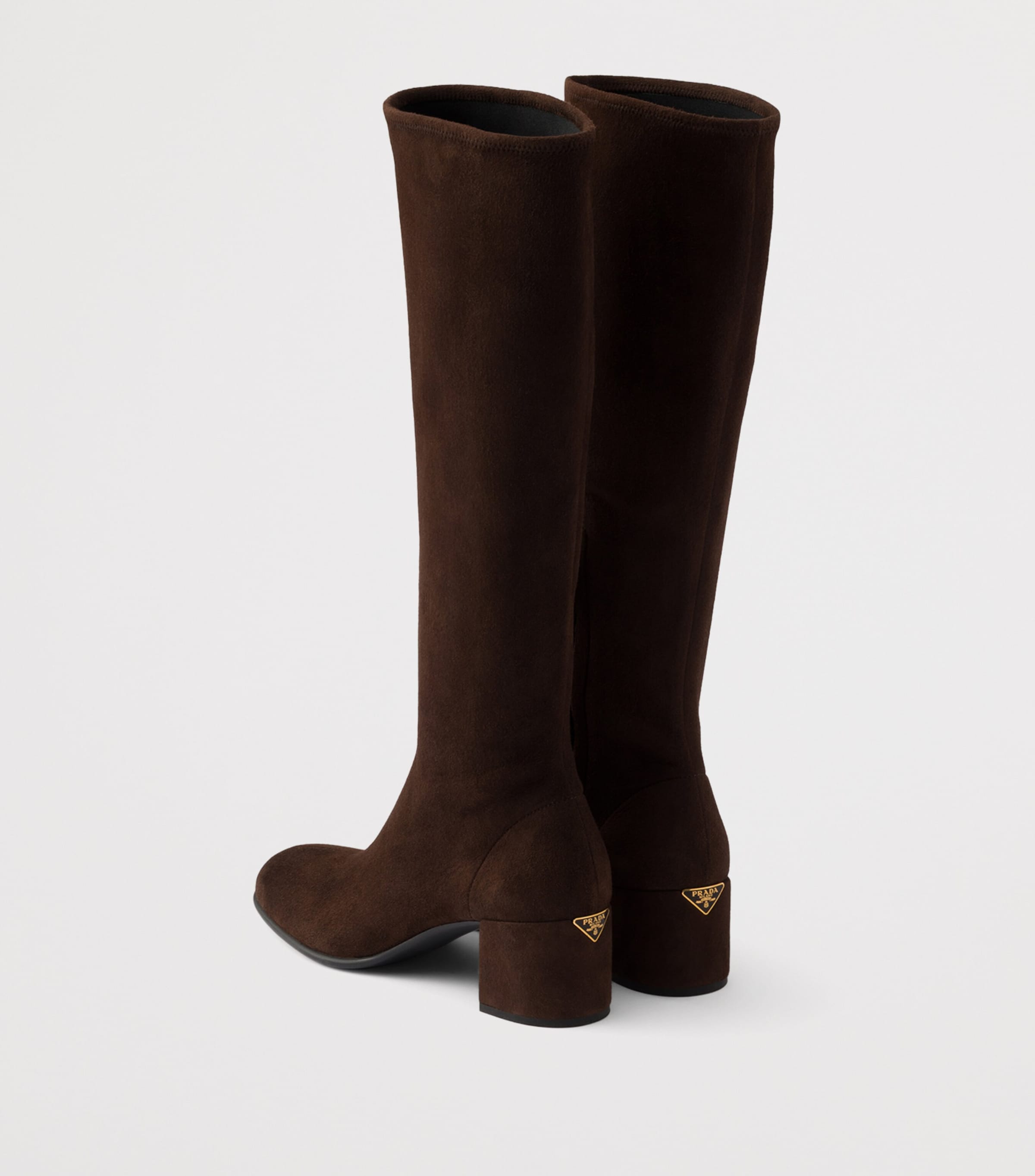 Prada Womens Stretch Suede Knee-High Boots 55 Brown Image 4