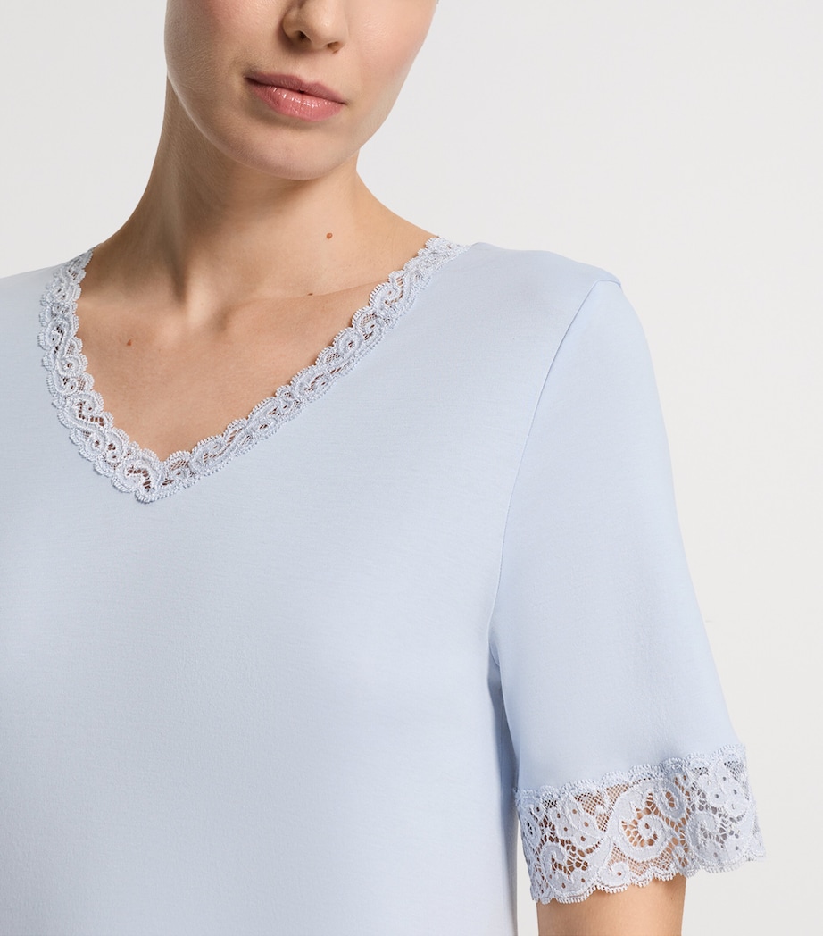 Hanro Womens Cotton Lace-Trim Moments Nightdress Blue Dove Image 6
