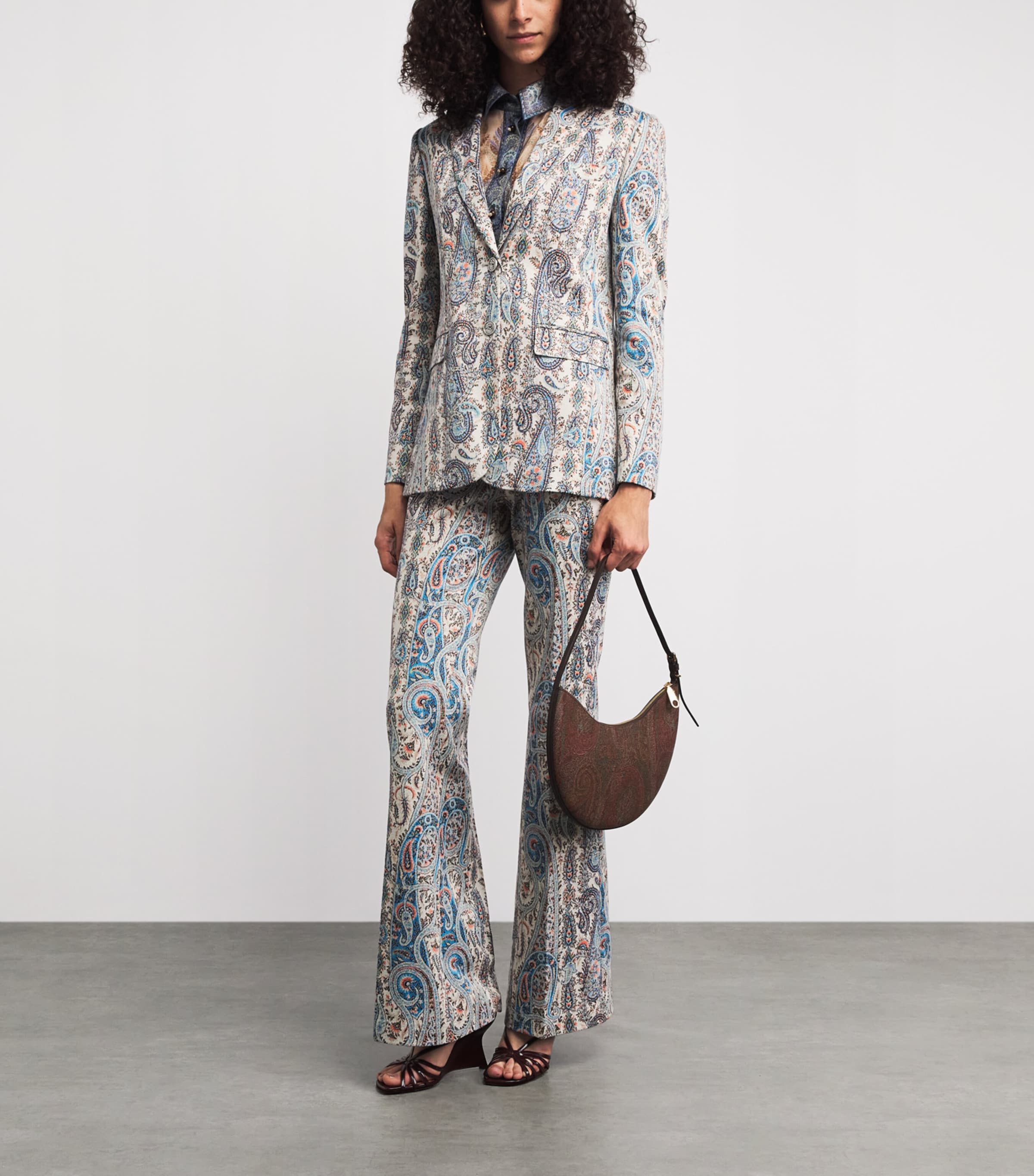 Etro Womens Knitted Paisley Single-Breasted Blazer Multi Blu Base Image 2
