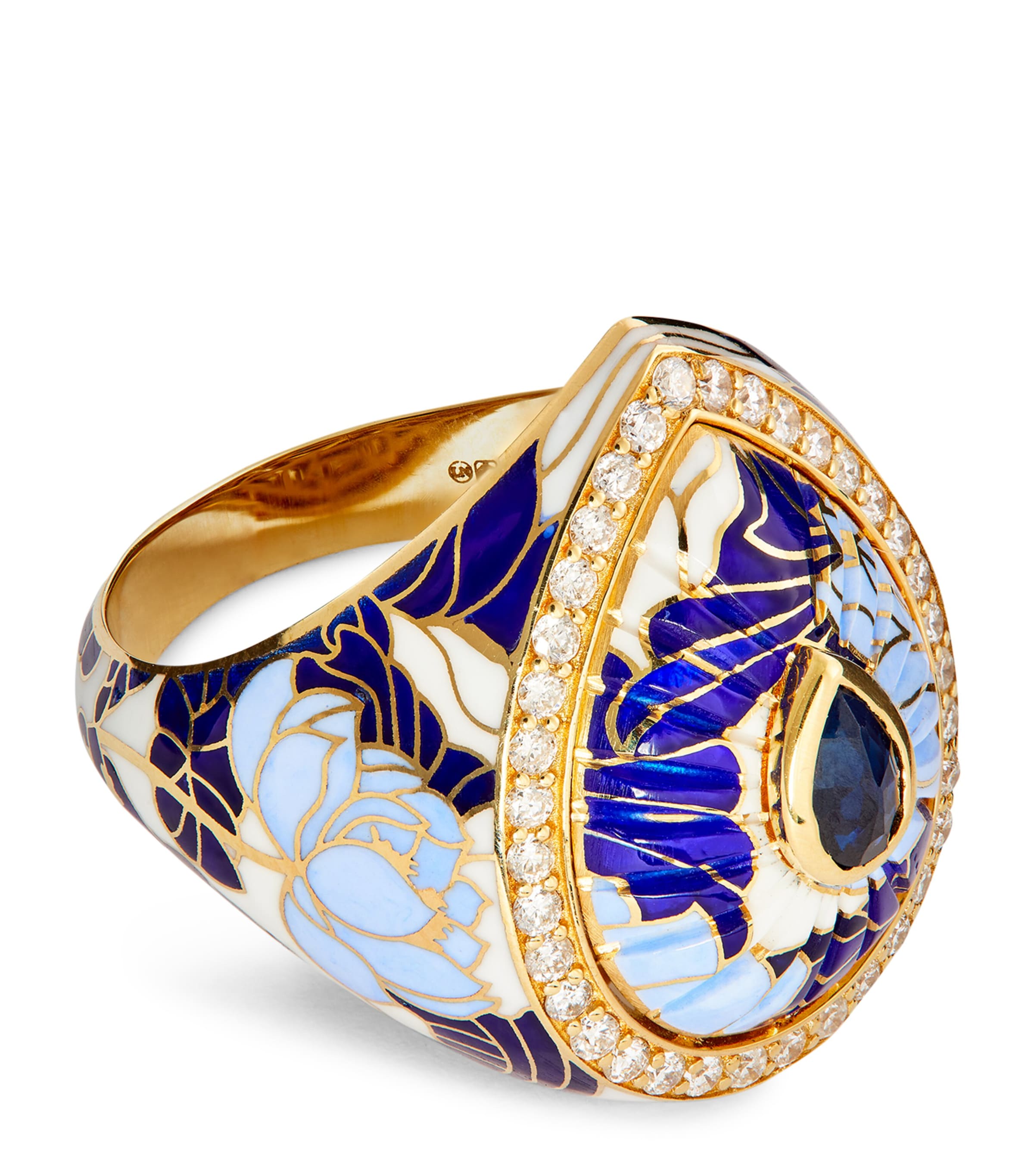 L'atelier Nawbar Yellow Gold And Diamond Chinoiserie Bond Ring In Blue