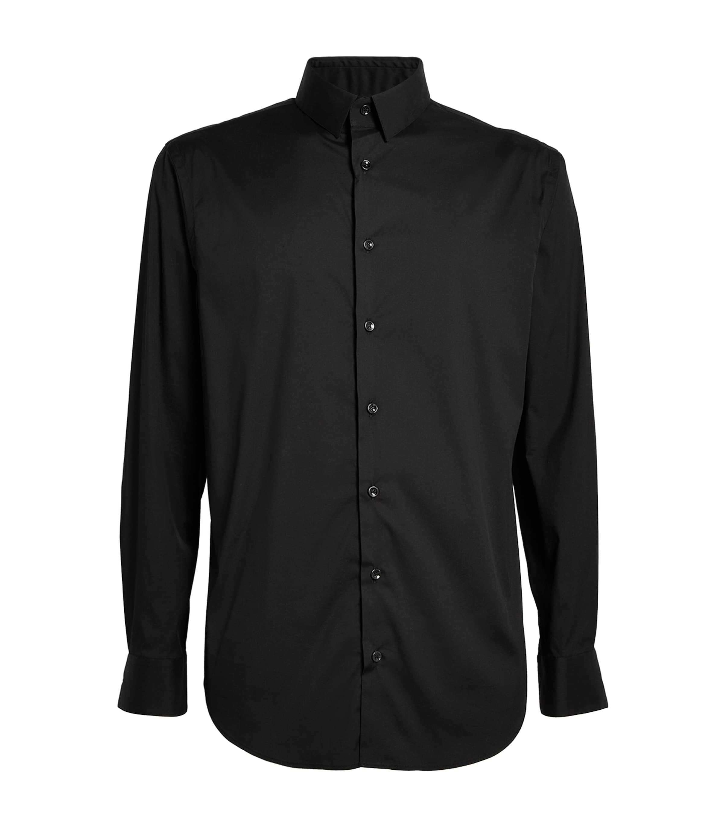 Giorgio Armani Curved Hem Poplin Shirt In Black