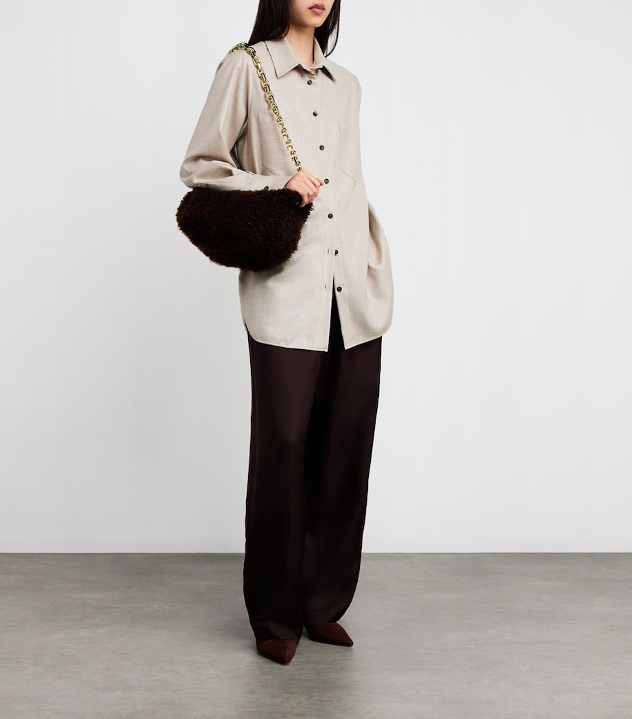 Kiton Womens Virgin Wool Check Shimmer Oversized Shirt Beige Image 2