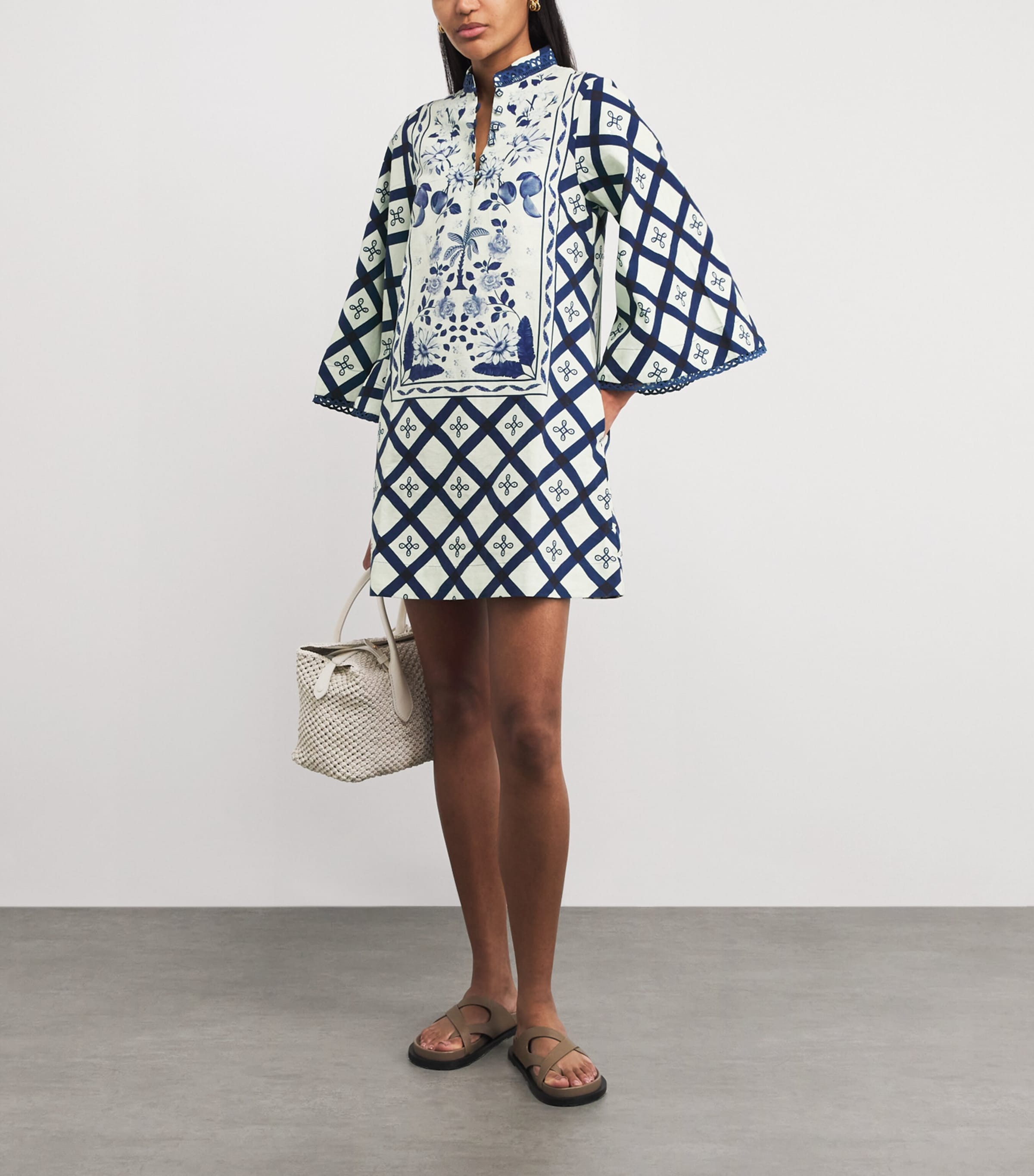 Cotton-Linen Floral Print Mini Dress IVORY/NAVY MULTI Image 2