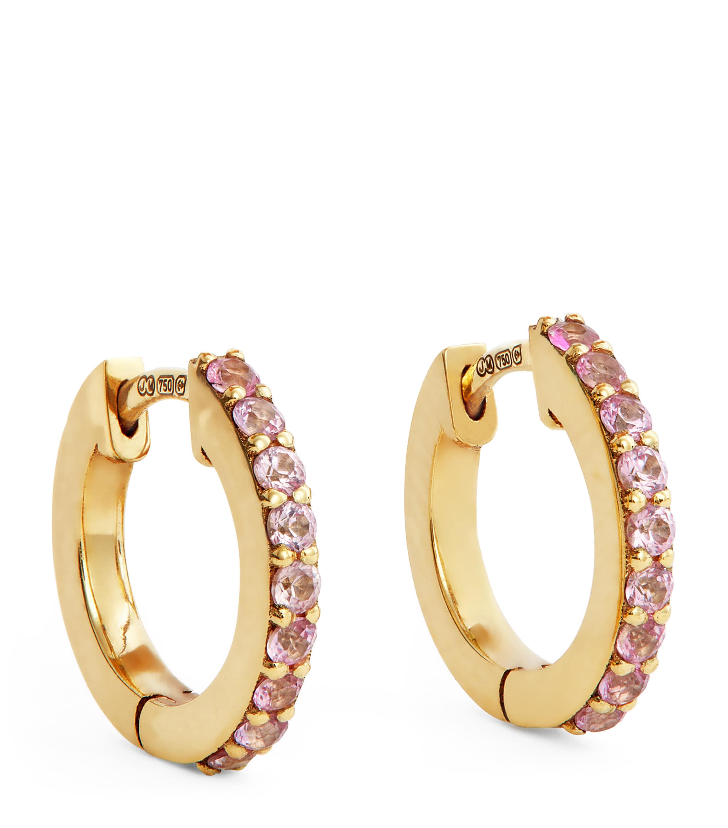 JENNIFER MEYER SMALL YELLOW GOLD AND PINK SAPPHIRE HUGGIE EARRINGS 