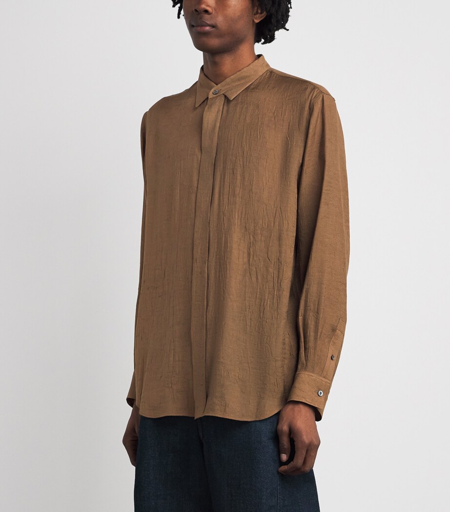 System Mens Hidden Button Shirt Khaki Brown Image 4