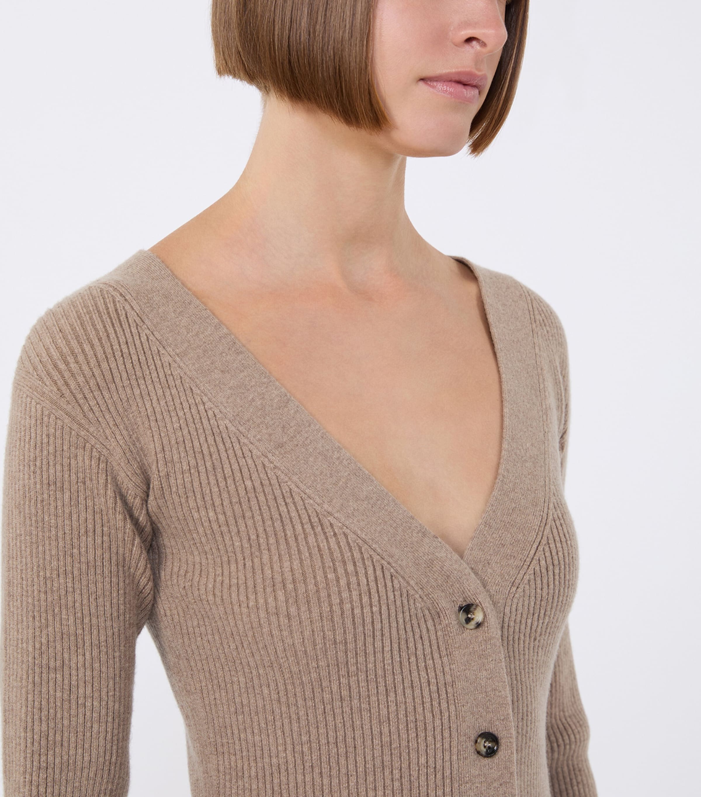 Wool-Blend Ribbed Cardigan SAND Image 5
