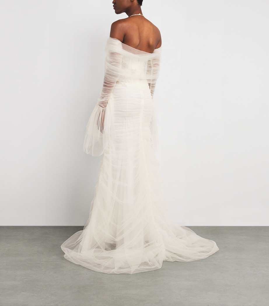 Sandra Mansour Womens Tulle Rose Poudré Gown Off White Image 3