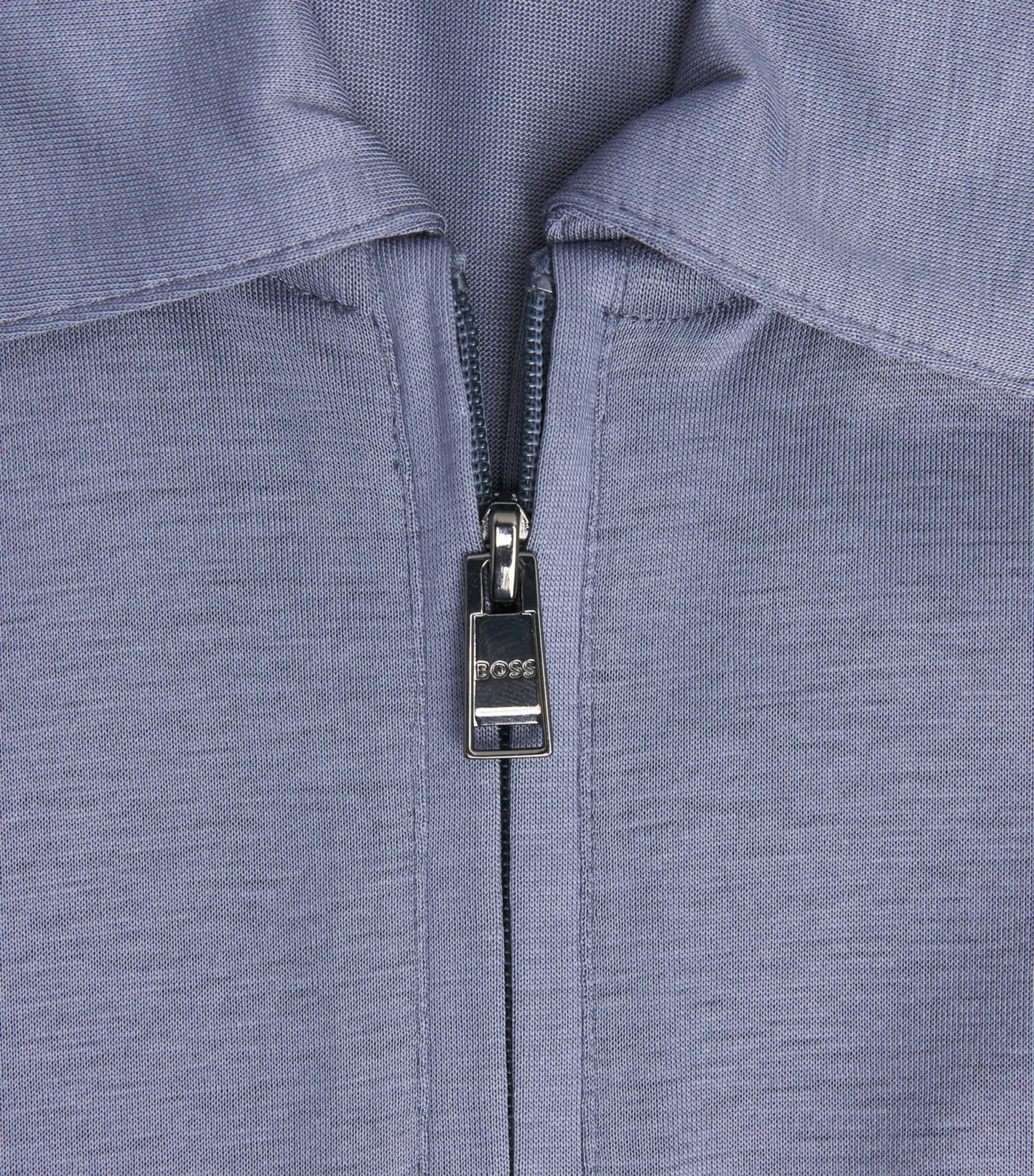 BOSS Mens Zip-Up Polo Shirt Open Blue Image 6