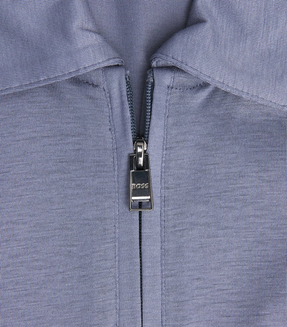 BOSS Mens Zip-Up Polo Shirt Open Blue Image 6