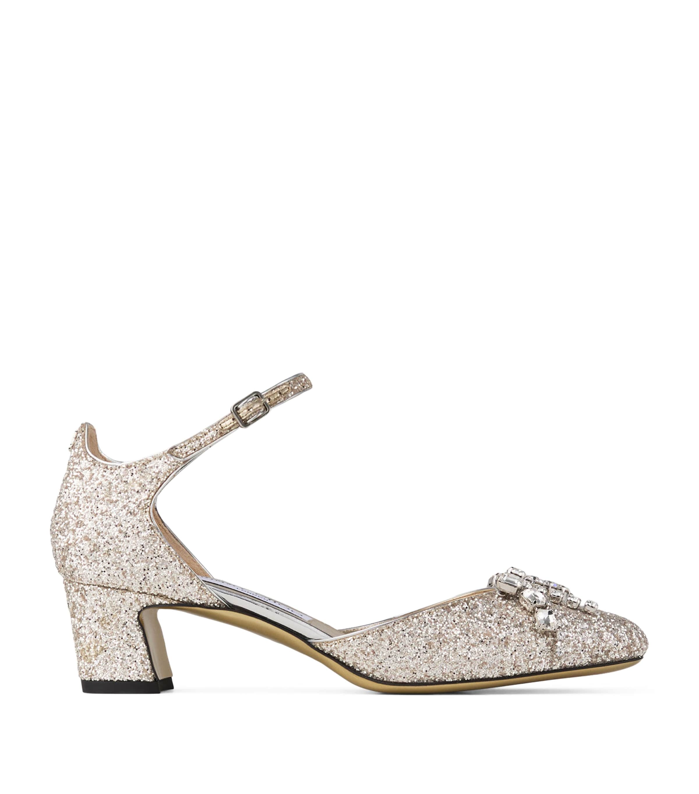 Jimmy Choo Decollete In Glittered Fabric In Beige