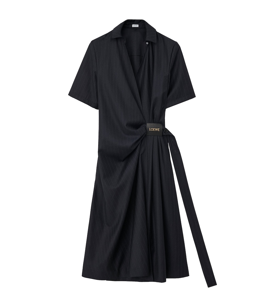 LOEWE Navy Pinstripe Draped Midi Dress | Harrods US LOEWE Navy Pinstripe Draped Midi Dress | Harrods US