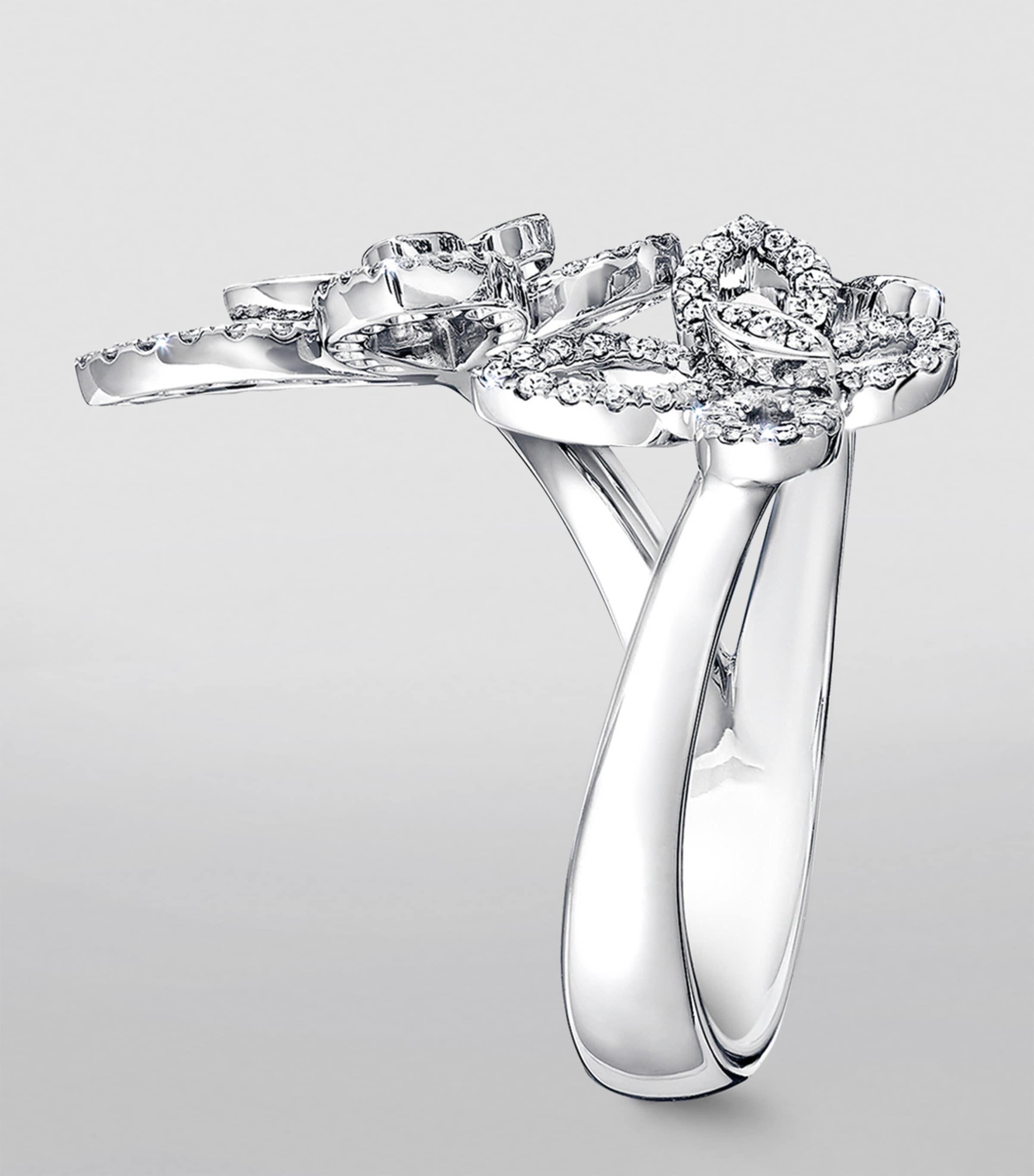 White Gold and Diamond Butterfly Ring (One Size) WHITE GOLD Image 3