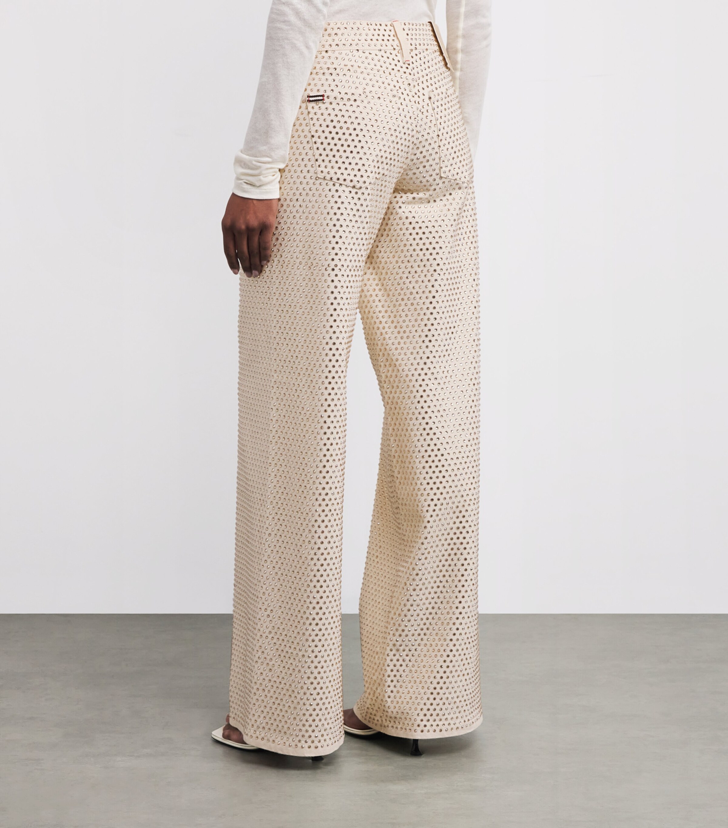 Alice+Olivia Womens Embellished Trish Wide-Leg Jeans Chino Image 4