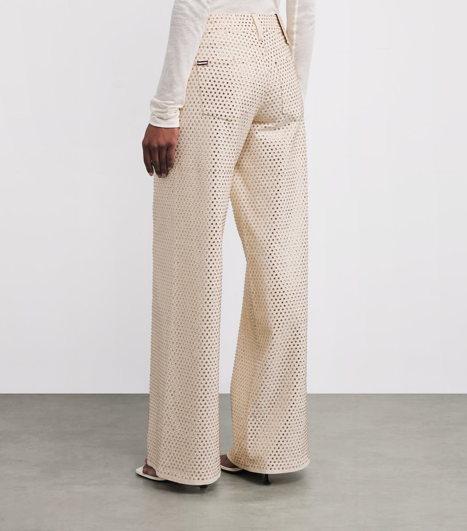 Alice+Olivia Womens Embellished Trish Wide-Leg Jeans Chino Image 4