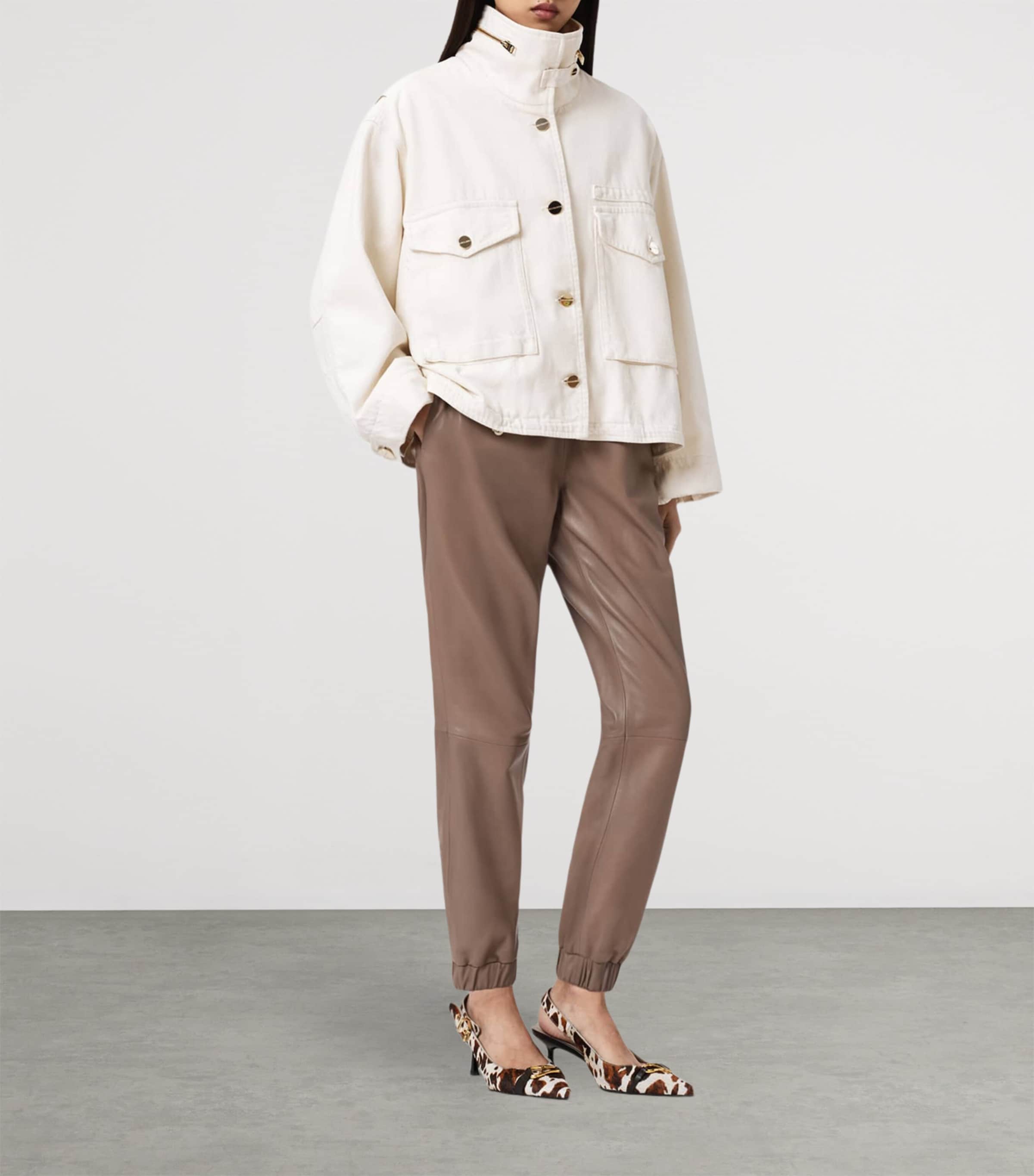 AllSaints Womens Leather Jen Sweatpants Mocha Brown Image 2