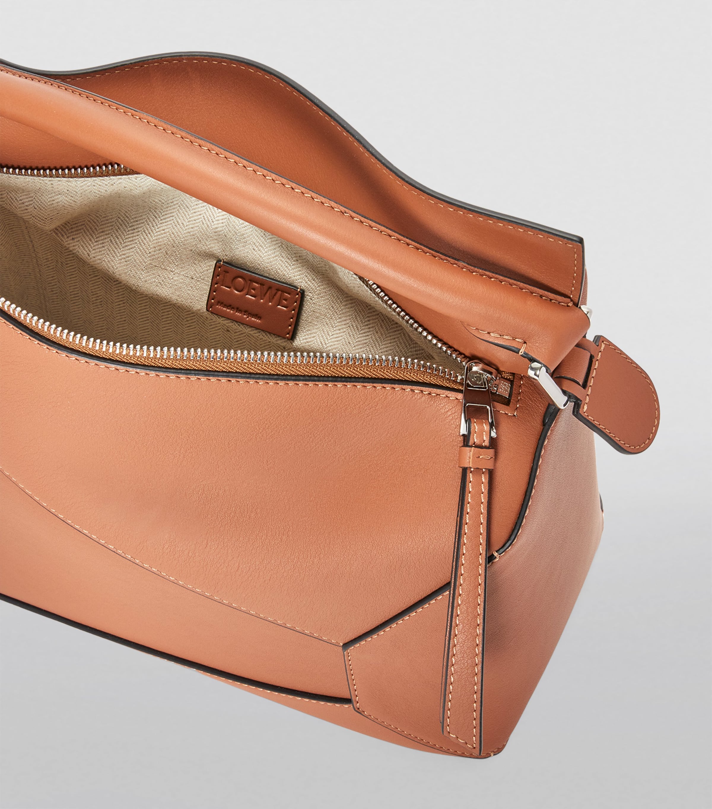 Leather Puzzle Edge Top-Handle Bag TAN Image 6
