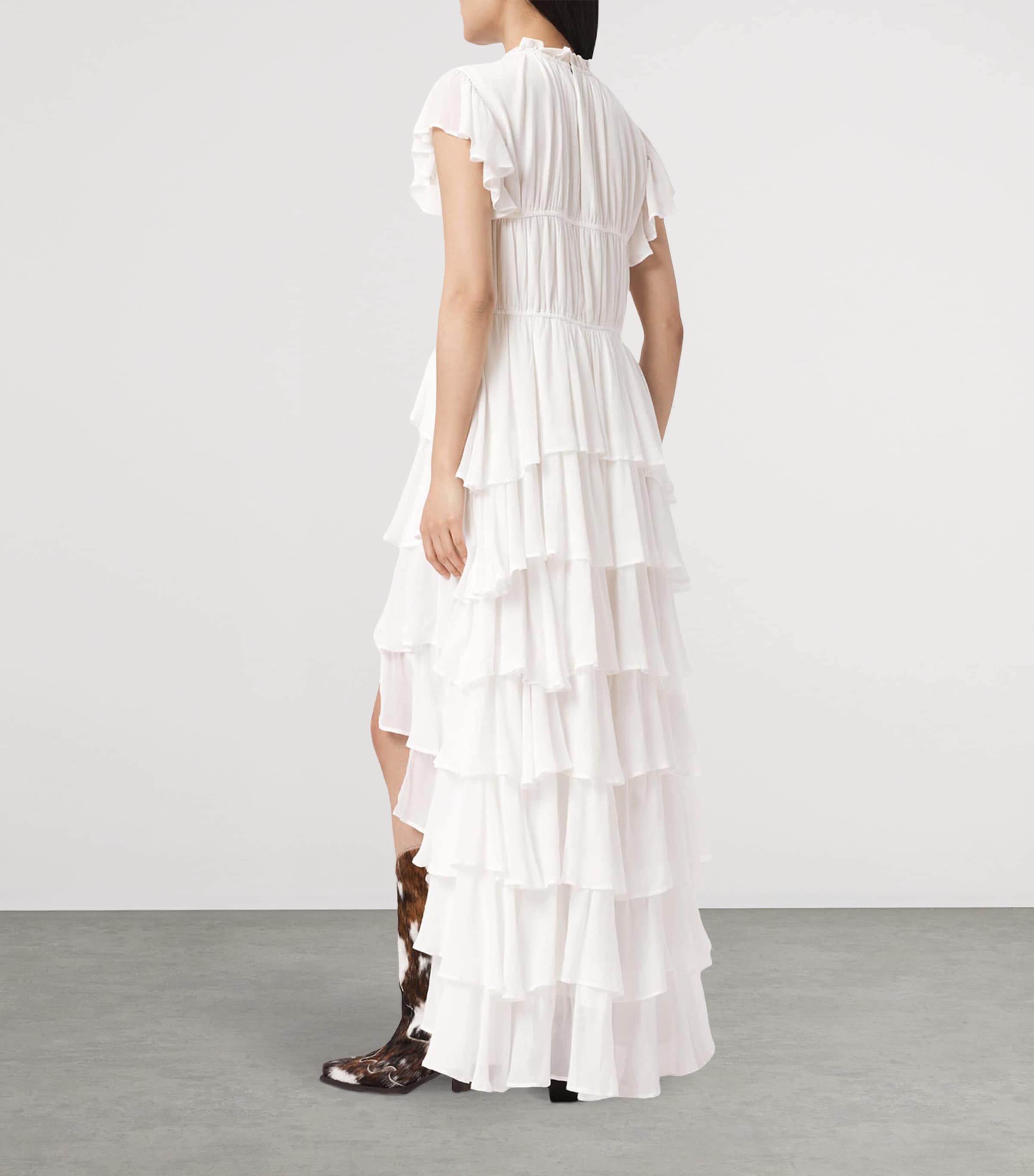 AllSaints Womens Ruffled High-Low Shaela Maxi Dress Optic White Image 4