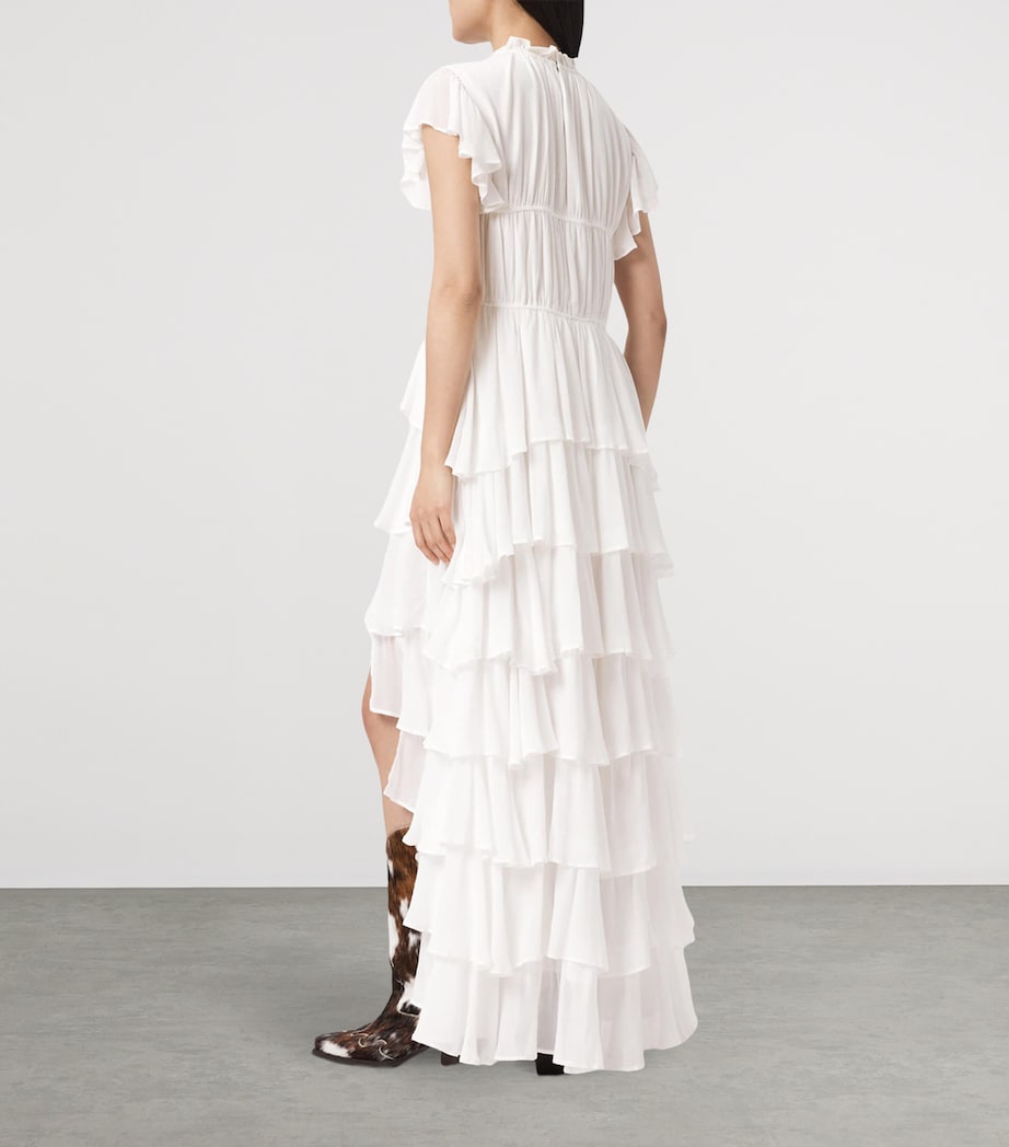 AllSaints Womens Ruffled High-Low Shaela Maxi Dress Optic White Image 4