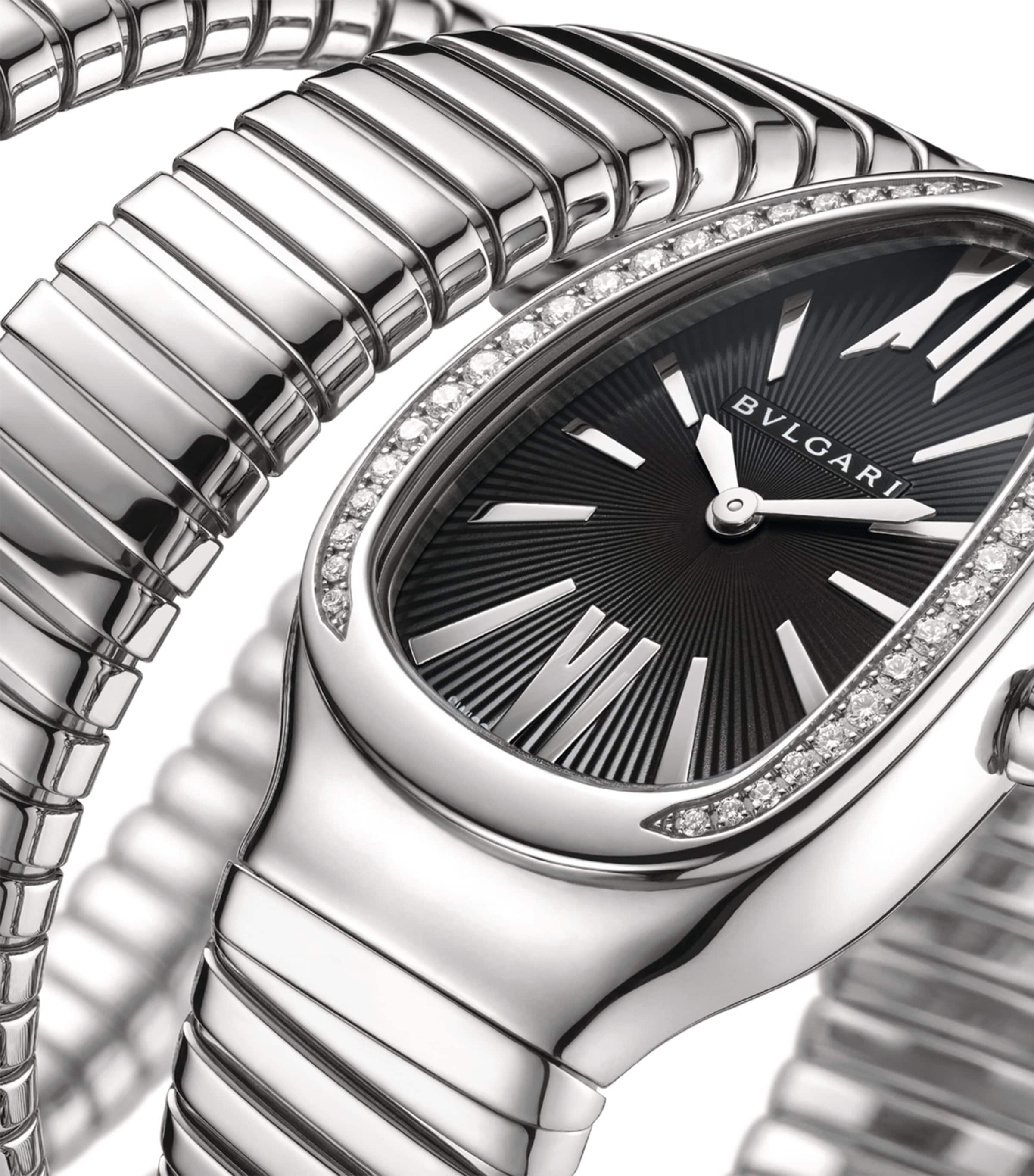 Bvlgari Stainless Steel and Diamond Serpenti Tubogas Watch 35mm Black Image 2