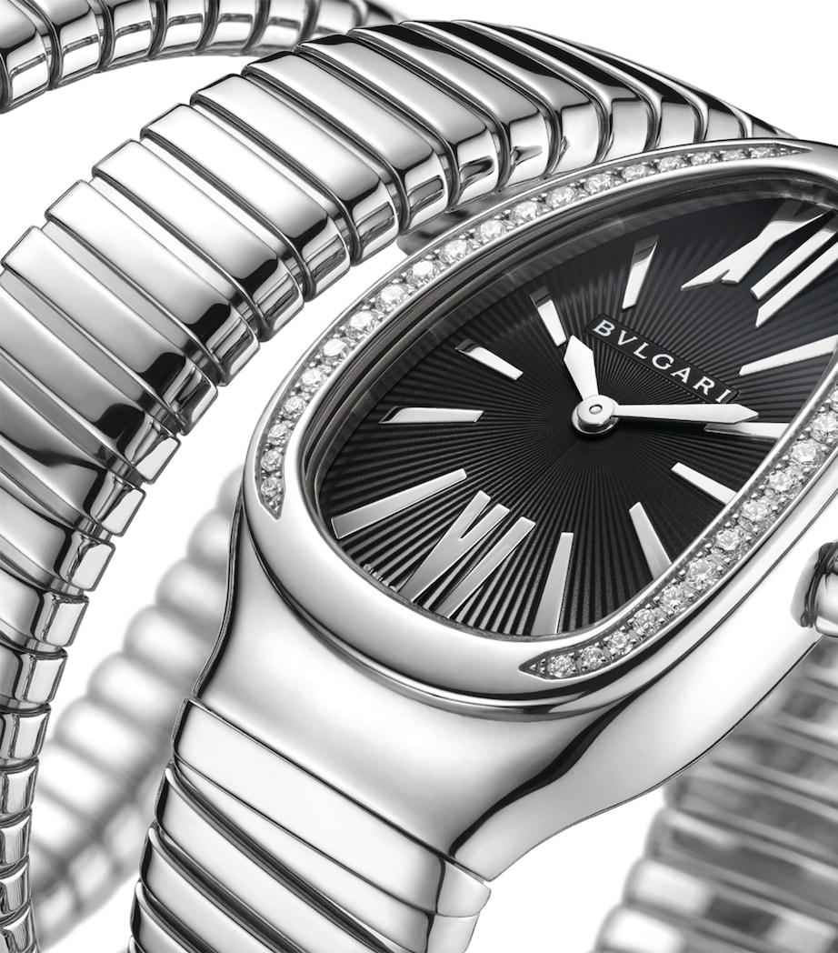 Stainless Steel and Diamond Serpenti Tubogas Watch 35mm BLACK Image 2