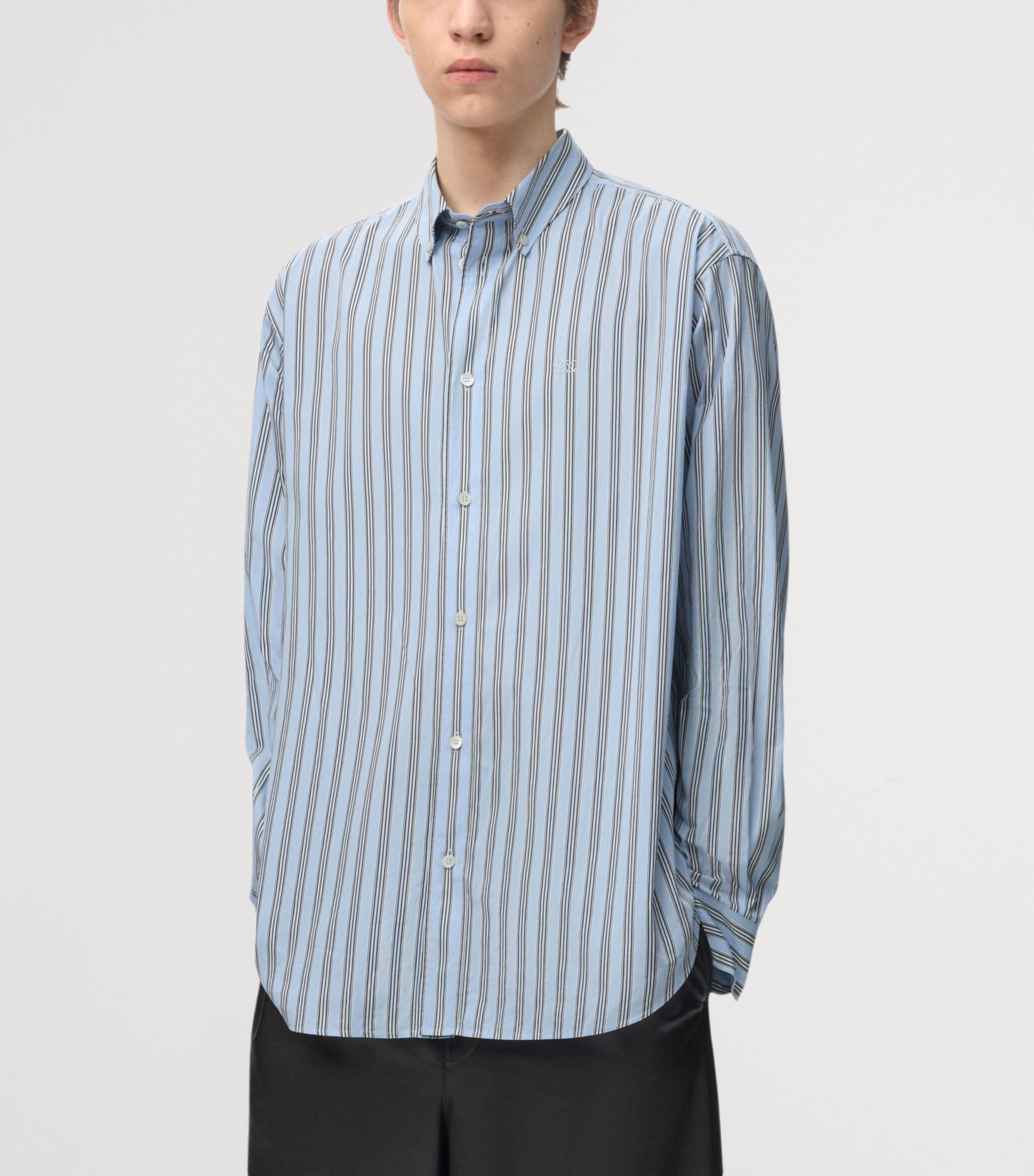 LOEWE Mens Stripe Anagram Shirt Blue/white Image 3