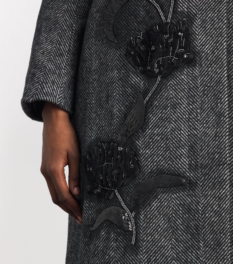 Huishan Zhang Womens Floral Appliqué Giana Coat Black Image 5