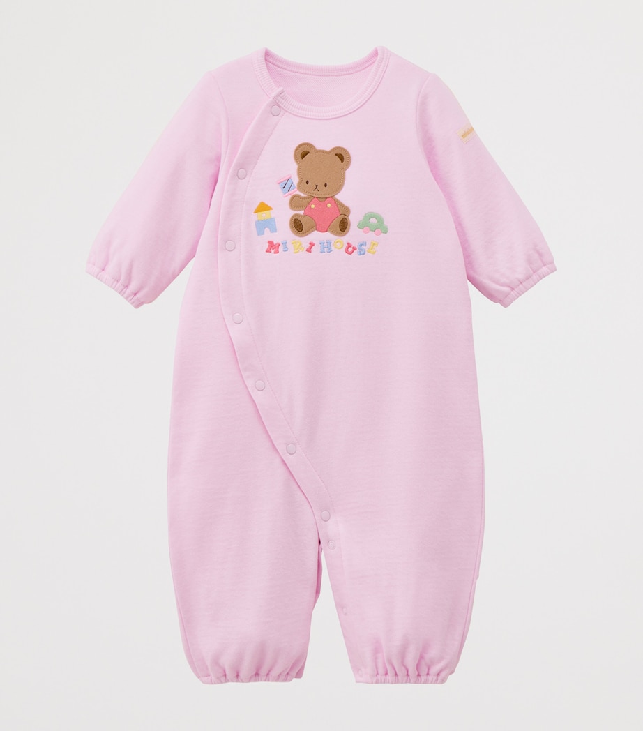 Miki House Logo Bear Embroidered Playsuit (1 Month) Image 4